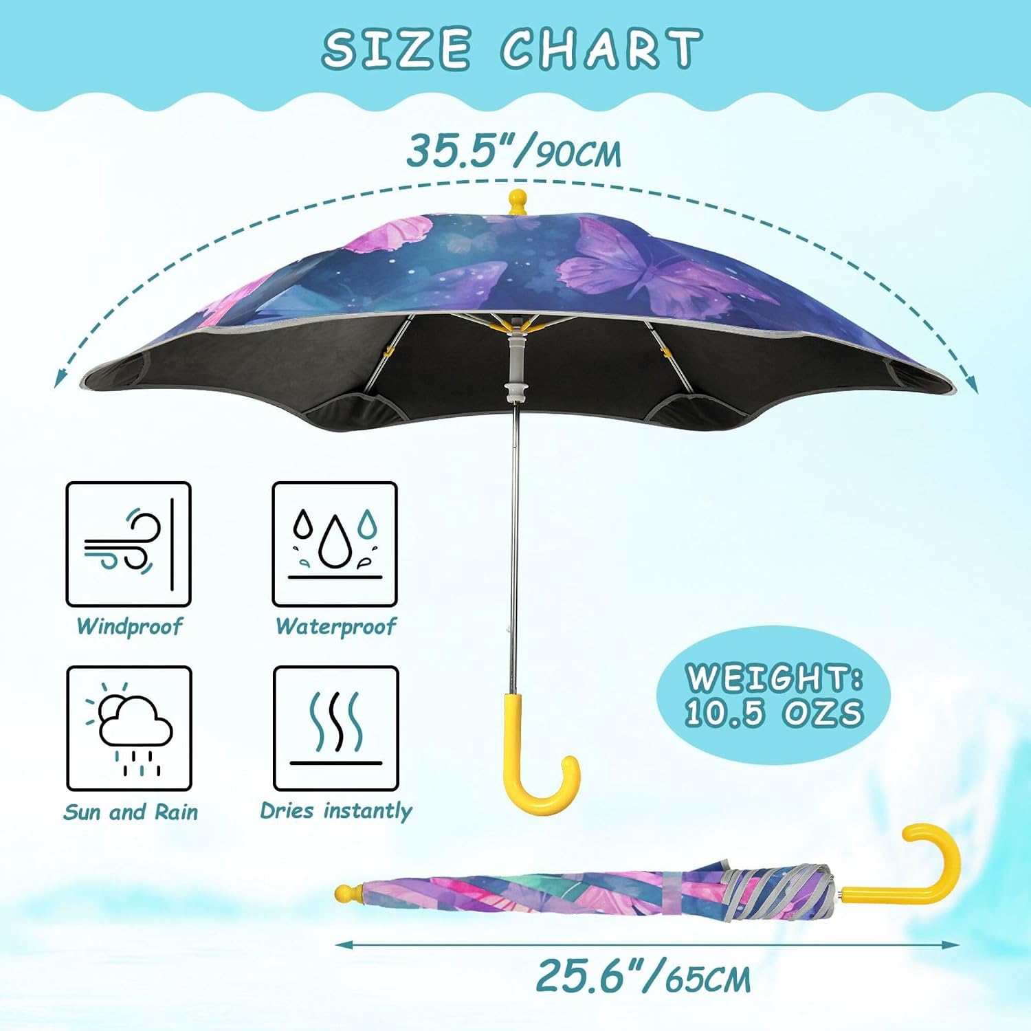 ALAZA Butterfly Colorful Kids Umbrella for Girls Boys Toddler Children Rain & Sun Umbrella