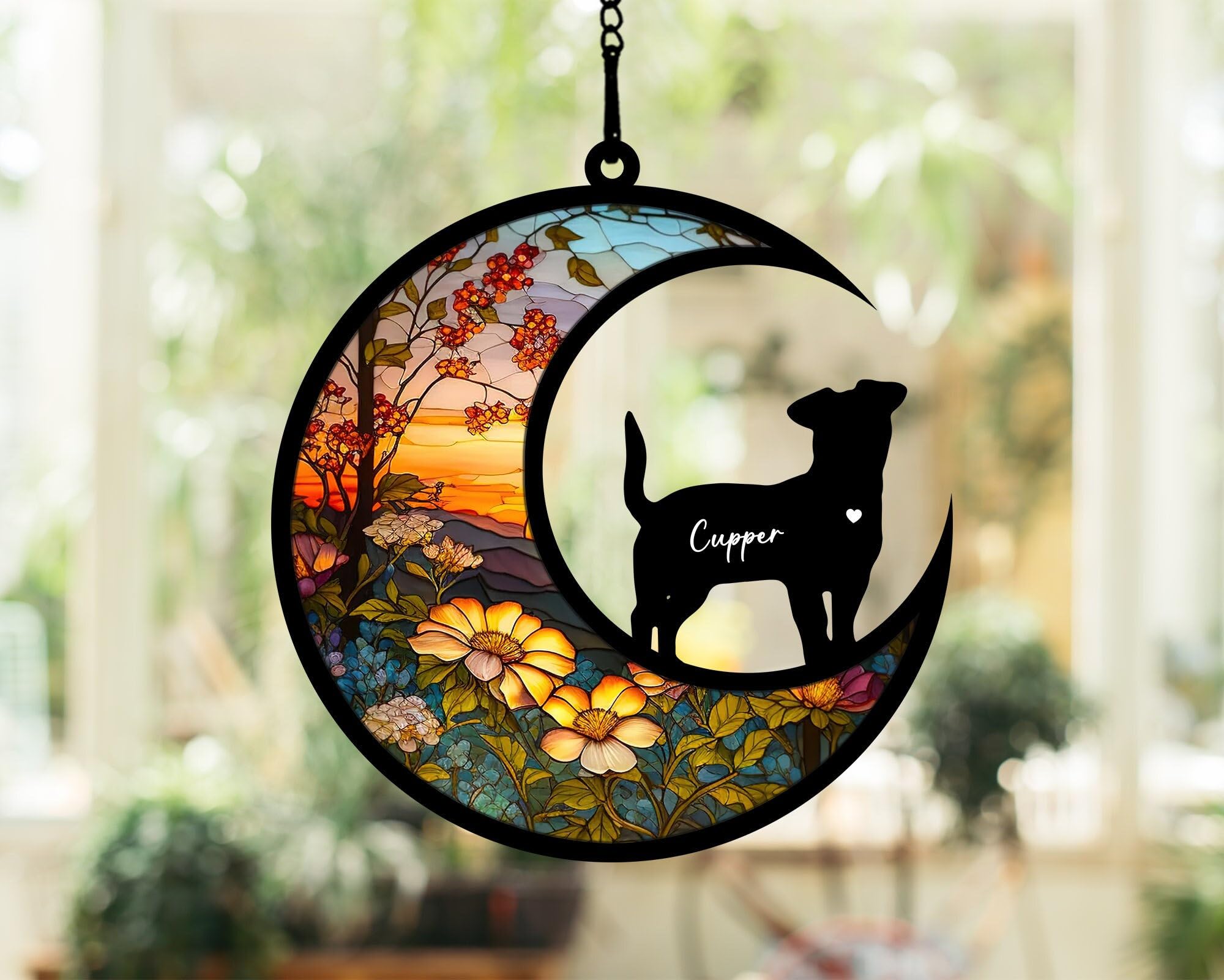 Custom Dog Memorial Suncatcher with Name and Breed, Personalized Pet Loss Gift, in Loving Memory Window Ornament for Dog Lovers