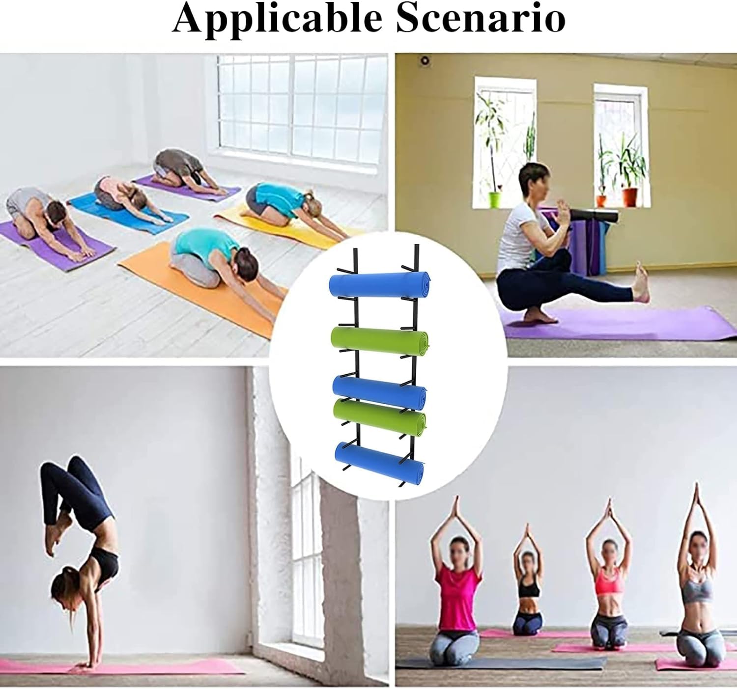 Soporte de pared para esterilla de yoga, estante de metal resistente para almacenamiento de gimnasio en casa, organizador para esterillas de yoga, rodillos de espuma, patinetas y tablas de esquí