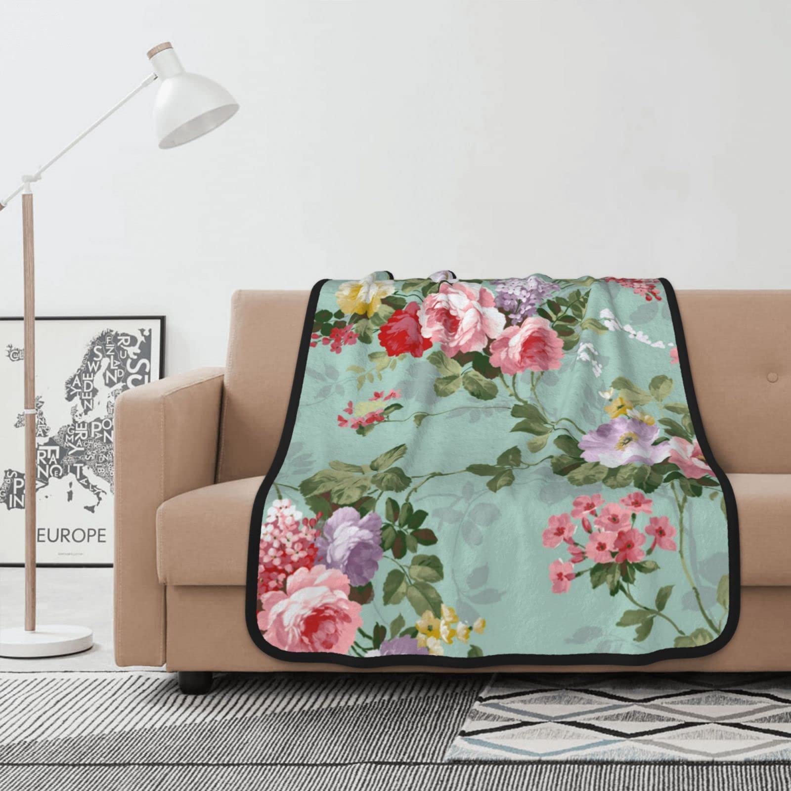 Couverture flanelle pivoine douce jeté de canapé chaud et couvre-lit 101x127 cm