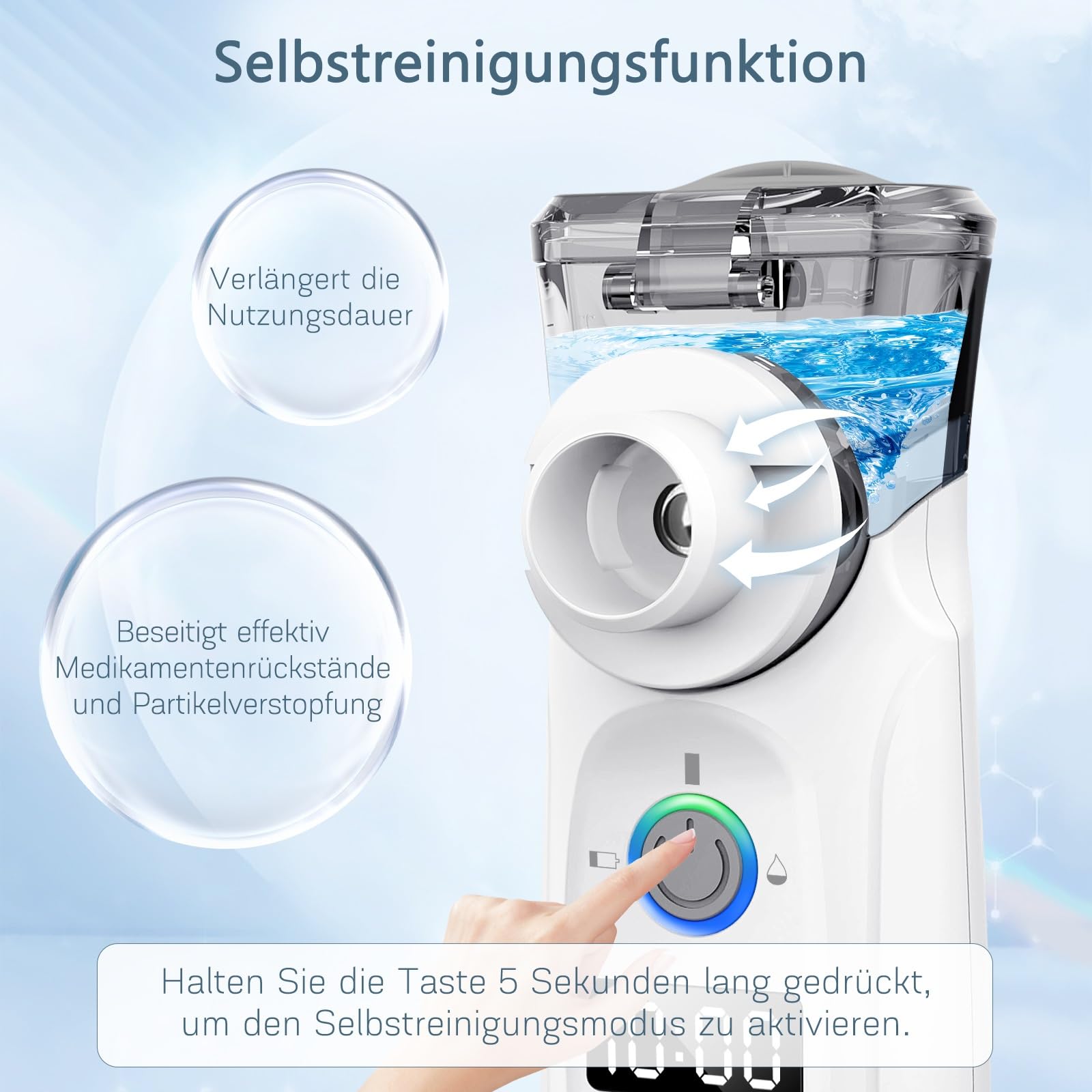 MILFECH Inhalationsgerät tragbar Vernebler Set Mit USB Wiederaufladbar, Timer und Display, inhalator verneble Masken und Mundstück für Kinder und Erwachsene (Grau)