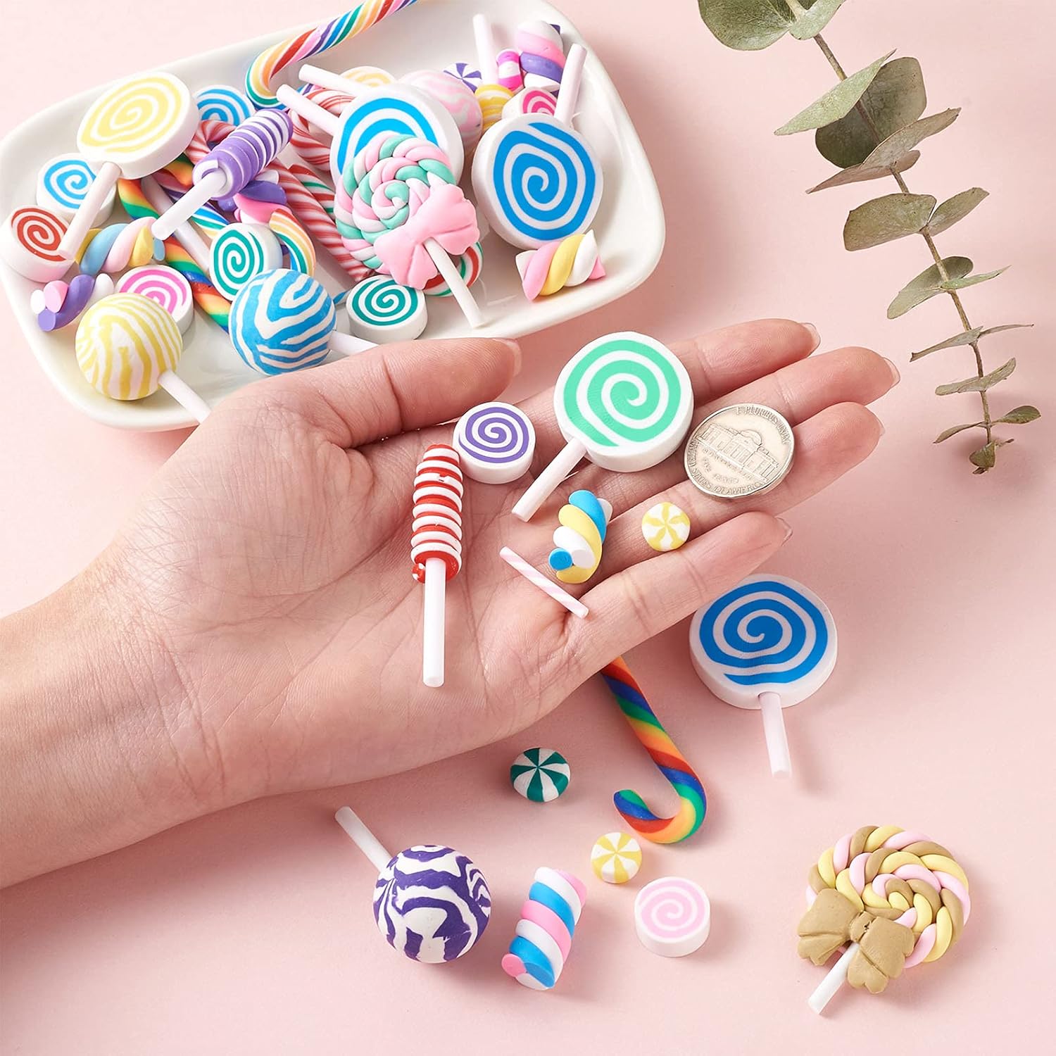 140Pcs Assorted Polymer Clay Candy Sweets Lollipop Marshmallow Charms Colorful Slime Cute Bead Cabochons Embellishments No Hole for DIY Craft Making Ornament Scrapbooking Decoration