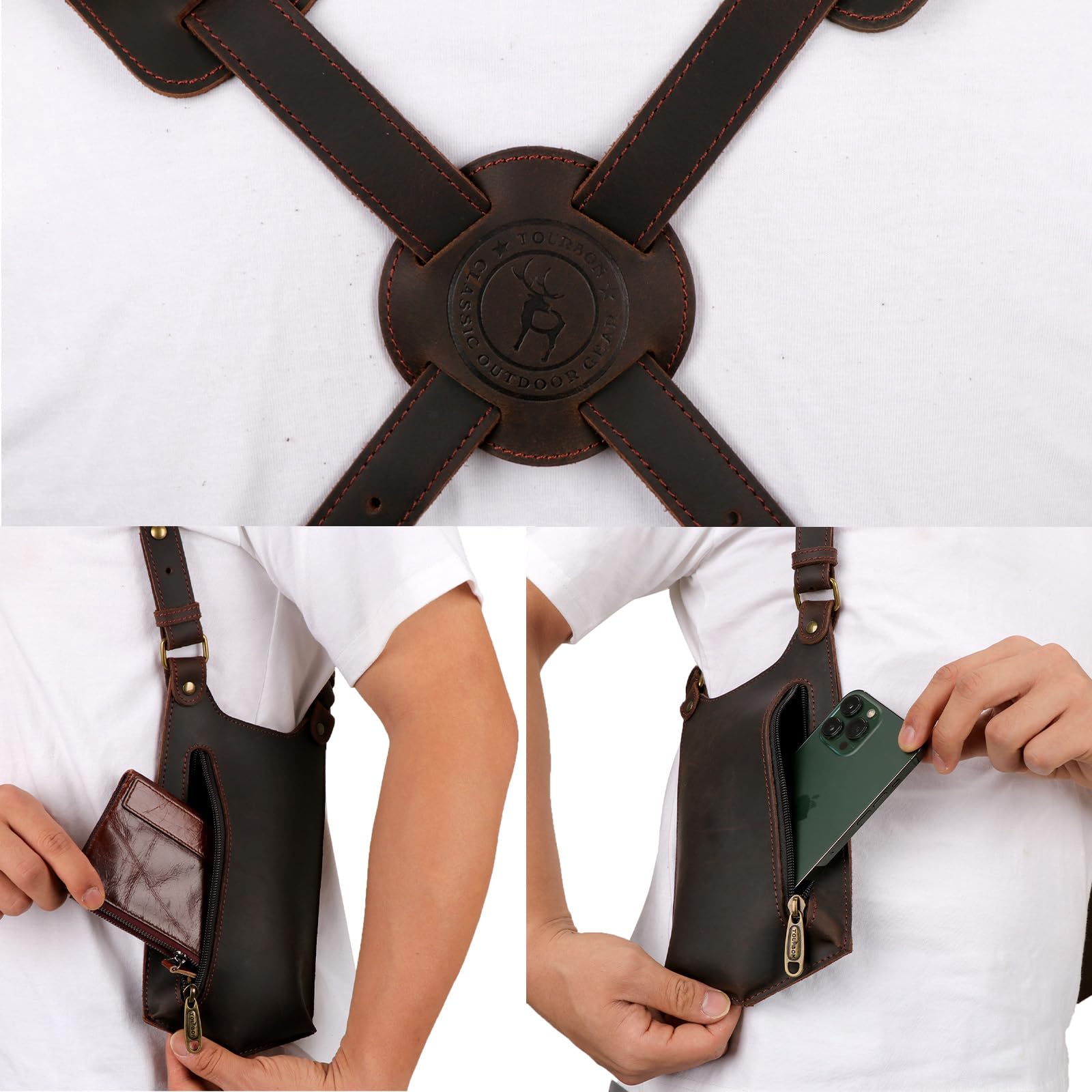 Borsa A Tracolla Antifurto Da Uomo In Pelle PU Con Tasche Multiple - Portafoglio Da Avambraccio Regolabile 27,5x31 Cm - 4