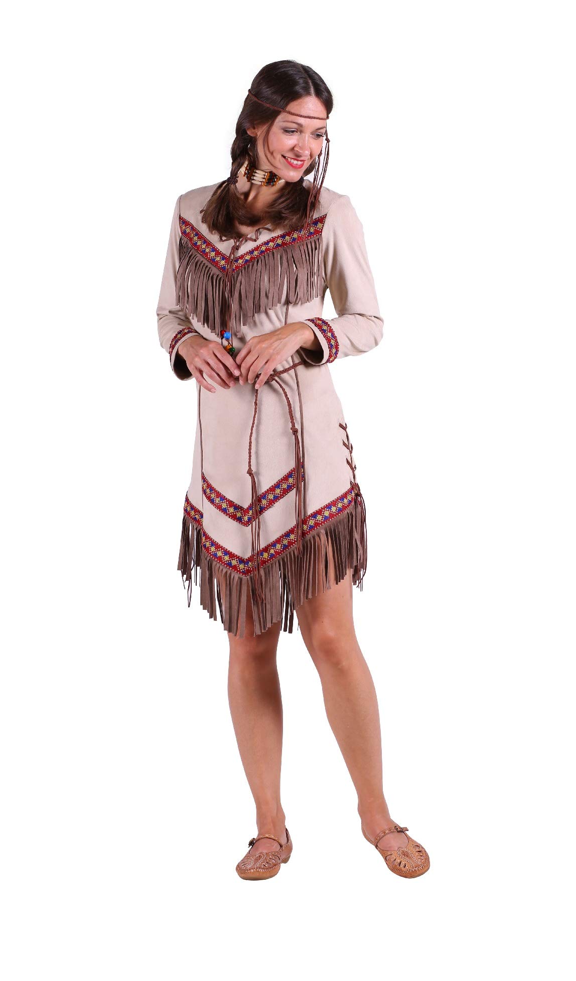 T2304-L beige Langarm Damen Indianerin Apachenkleid Gr.L