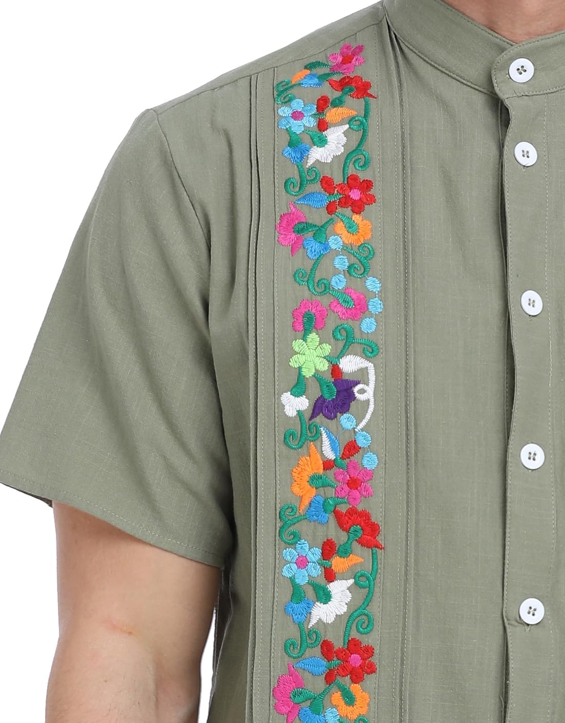 YZXDORWJ Men's Mexican Cuban Shirt Embroidered Traditional Button Down Shirt Summer Band Collar Short Sleeve Tops