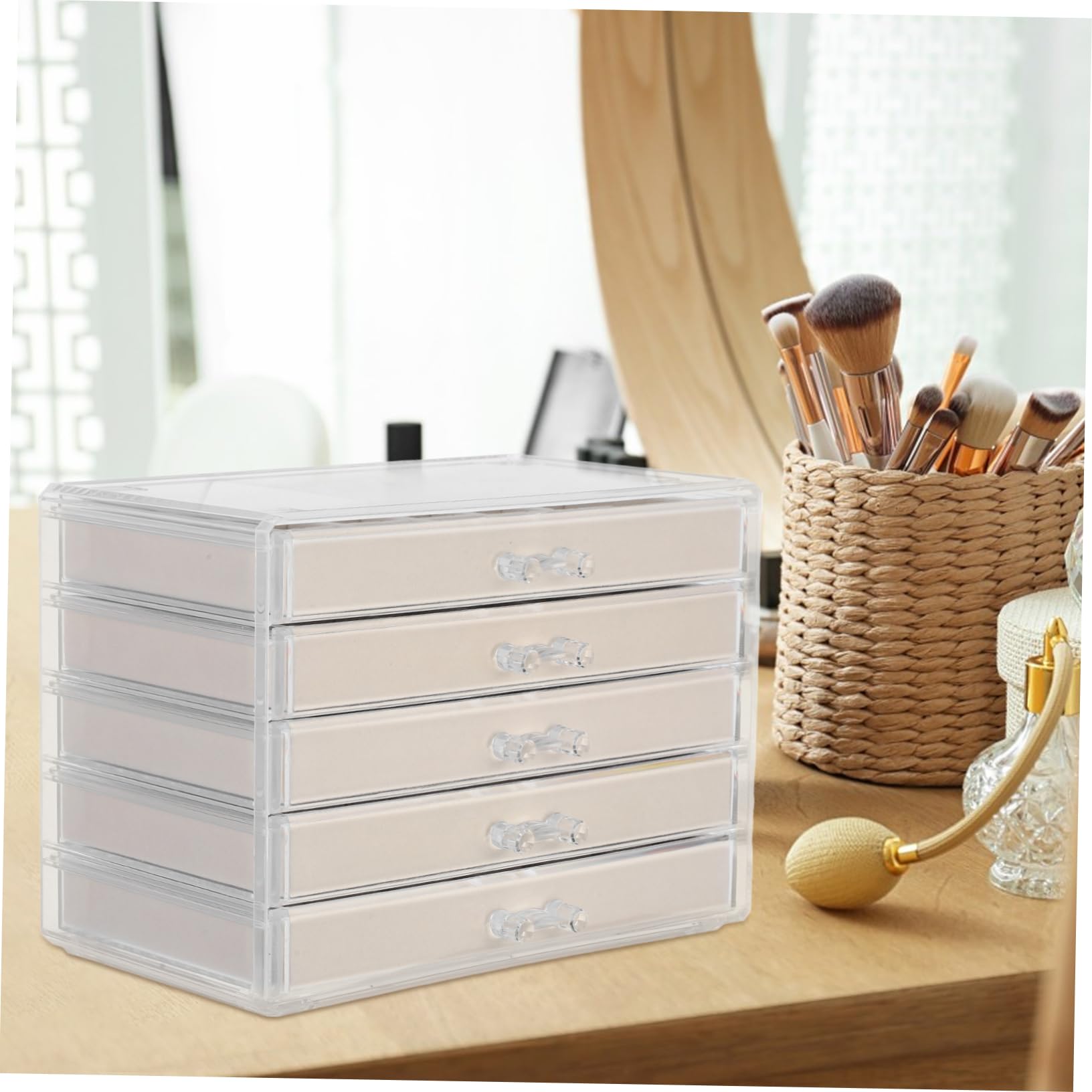 Zerodeko Joyero Acrílico con 5 Cajones Beige para Almacenamiento de Joyas
