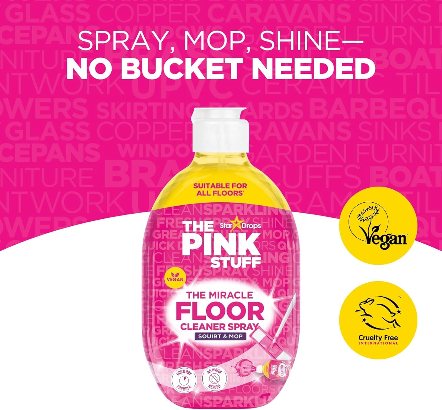 The Pink Stuff - Limpiador de suelos en espray, 12 unidades, con fórmula de secado rápido, no requiere agua, 750 ml + llavero Beni Culinari gratuito