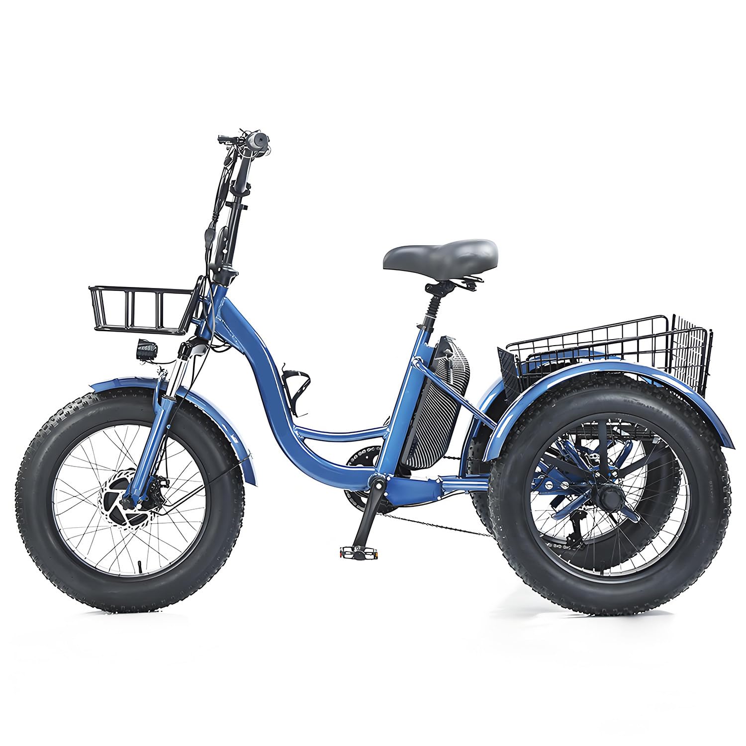 Triciclo Elettrico Adulti 20"x4.0" Fat Tire – 500W Motore, Batteria Rimovibile 48V 13Ah, Sospensioni, Luce LED, Grande Cestino Posteriore, Ideale per Tutti i Terreni, 30-40 km Blue