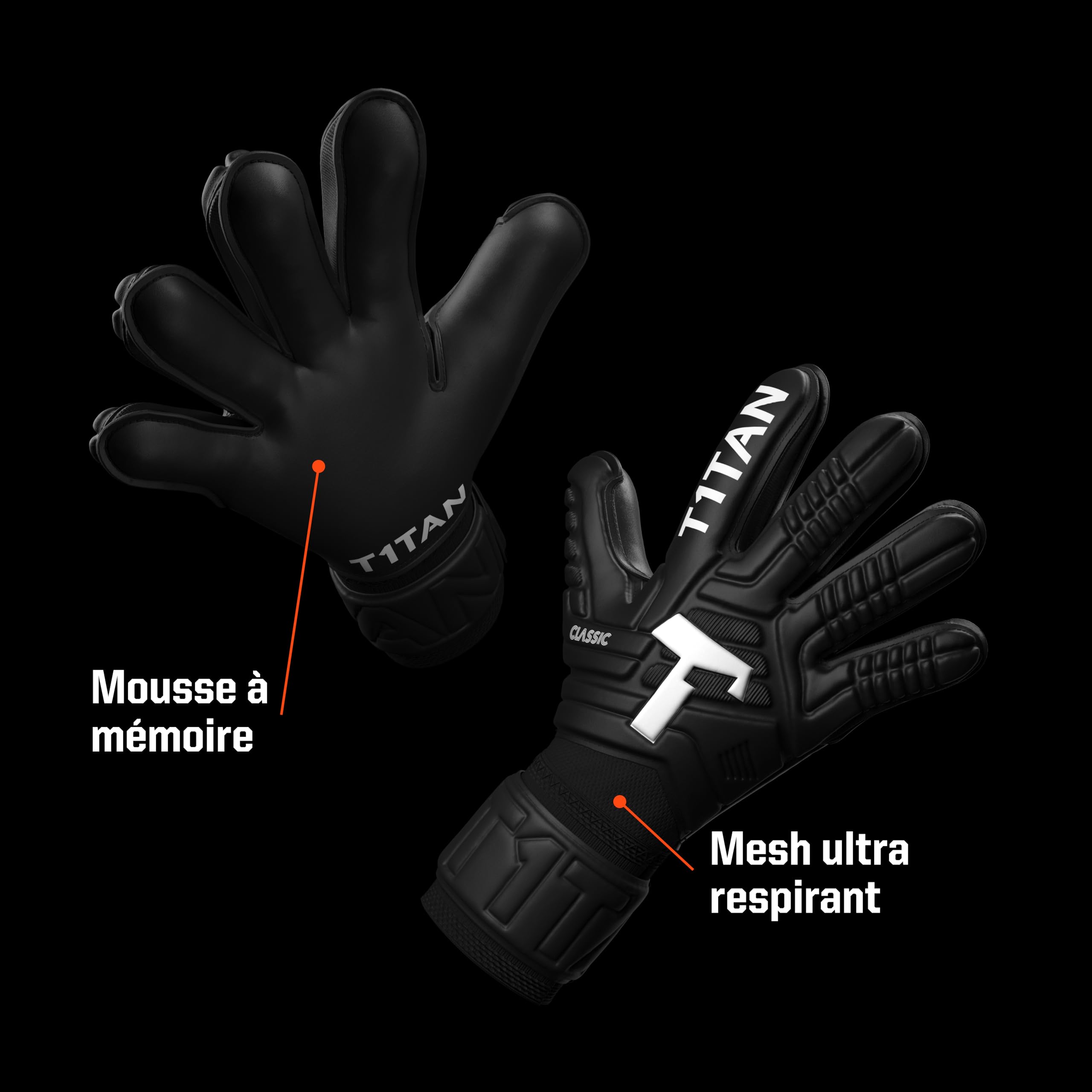 T1TAN Classic White-Out Gants de Gardien de But - sans Protection des Doigts - Gants de Football - Tailles 3-12