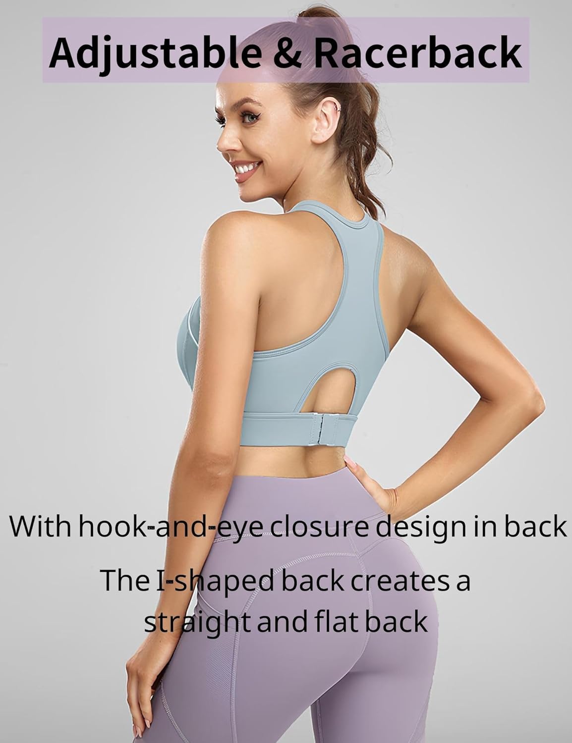 Women's Sports Bras - High Support, Everyday Comfortable Bras, Light Blue Size S - Image 3