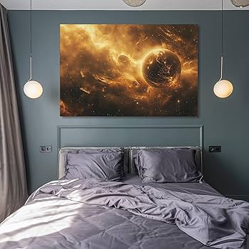 韓国画家　宇宙テーマの油彩画 金色フレーム付き 昇龍】 希望の光を放つ昇龍 ゴールドのクリスタルフレームに入っ