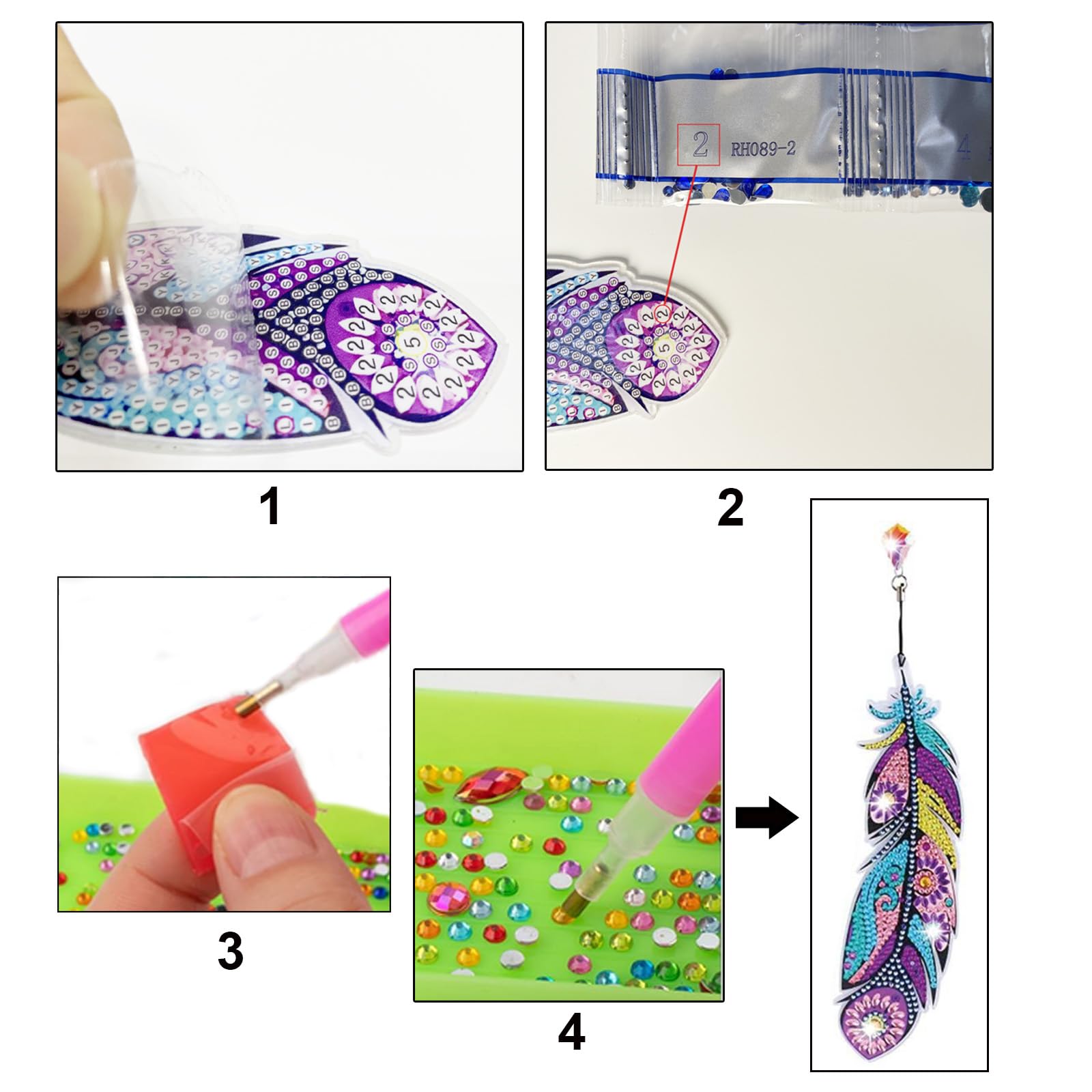 Produktbild von Ashuxxn 12 Stück 5D Lesezeichen Set - Diamond Painting Feather Bookmark Anhänger Für Kinder - DIY Handwerk