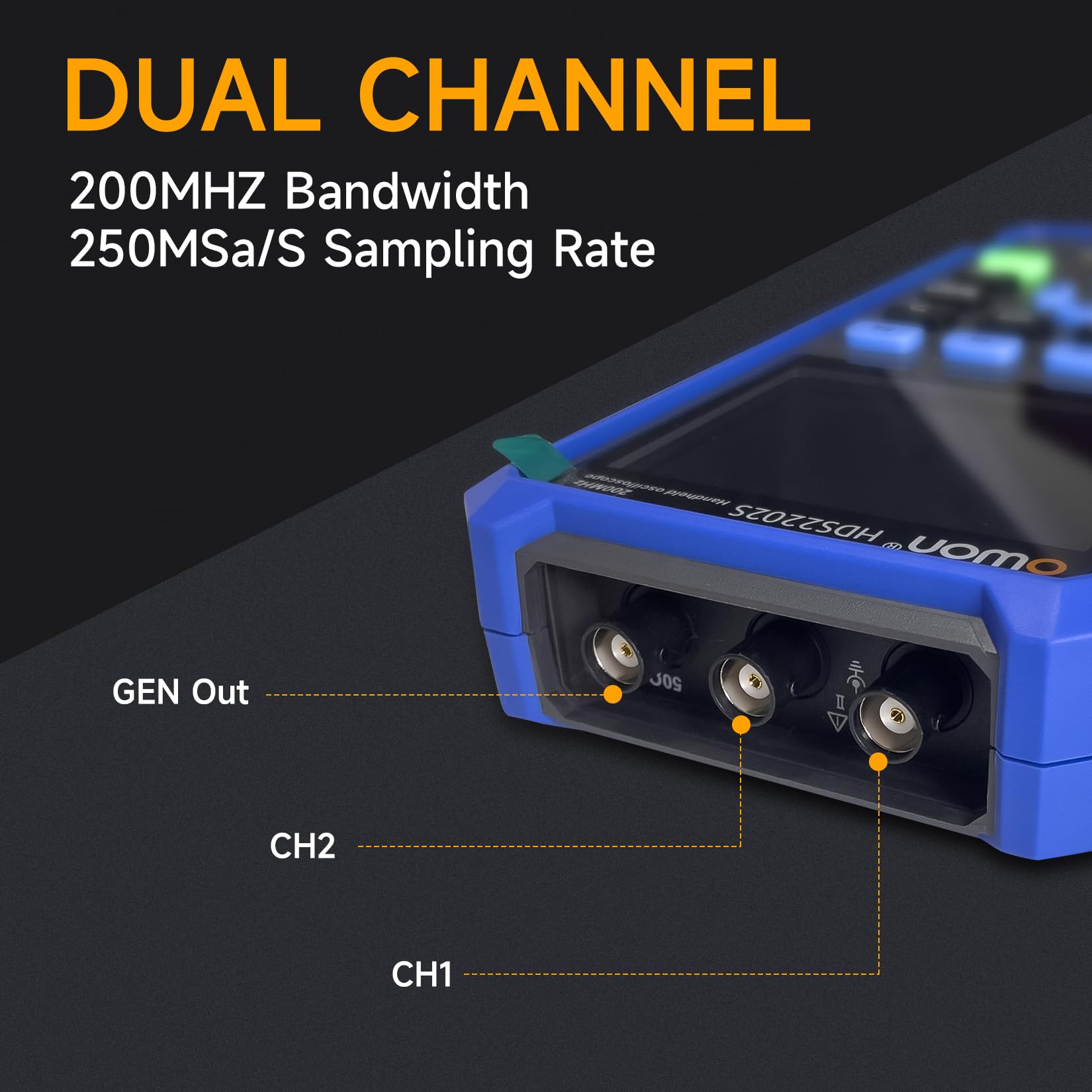 Multímetro osciloscopio portátil, 2 canales, ancho de banda de 200 MHz, frecuencia de muestreo de 1 GS/s, 20 000 cuentas, osciloscopio automotriz digital portátil 3 en 1 (OWON-HDS2202S-01S)