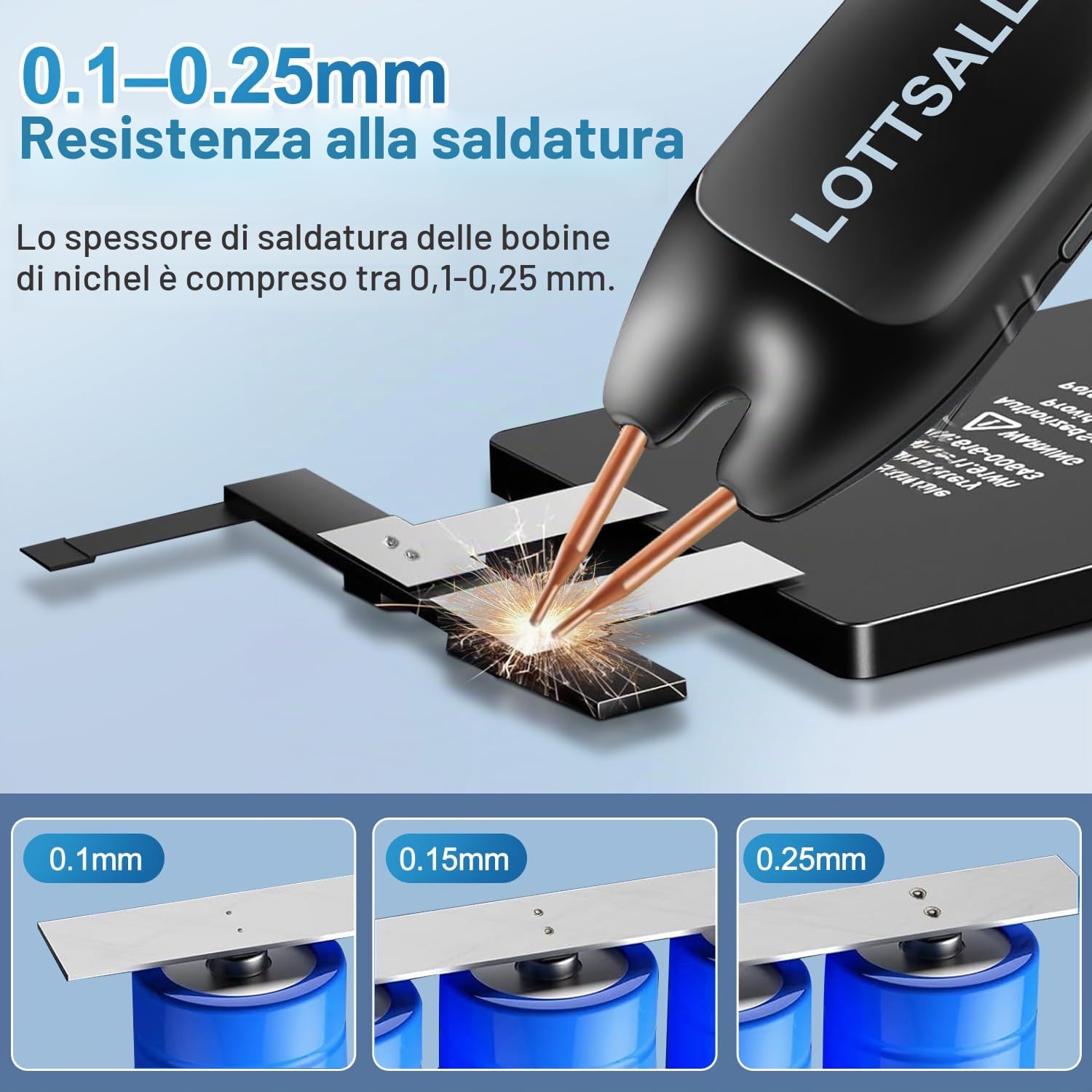 Saldatrice a punti con batteria, saldatrice a punti manuale con modalità automatiche e manuali, 99 velocità regolabili per batterie fai da te, indicatore LED