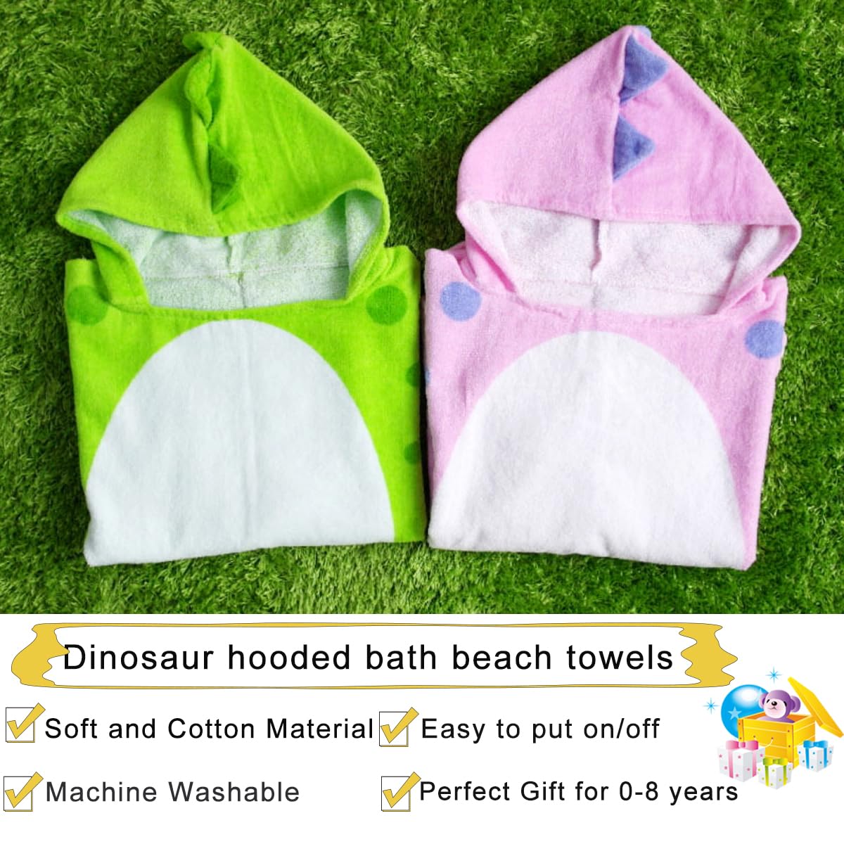 Toalla de baño para niños, 100% algodón, con capucha, toalla de playa, poncho de natación, toalla de piscina, diseño de dinosaurio, para niños y niñas de 0 a 8 años