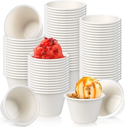 200 cuencos biodegradables naturales de caña de azúcar de 4 onzas, cuencos de papel desechables compostables para ensalada, sopa caliente, pasta y
