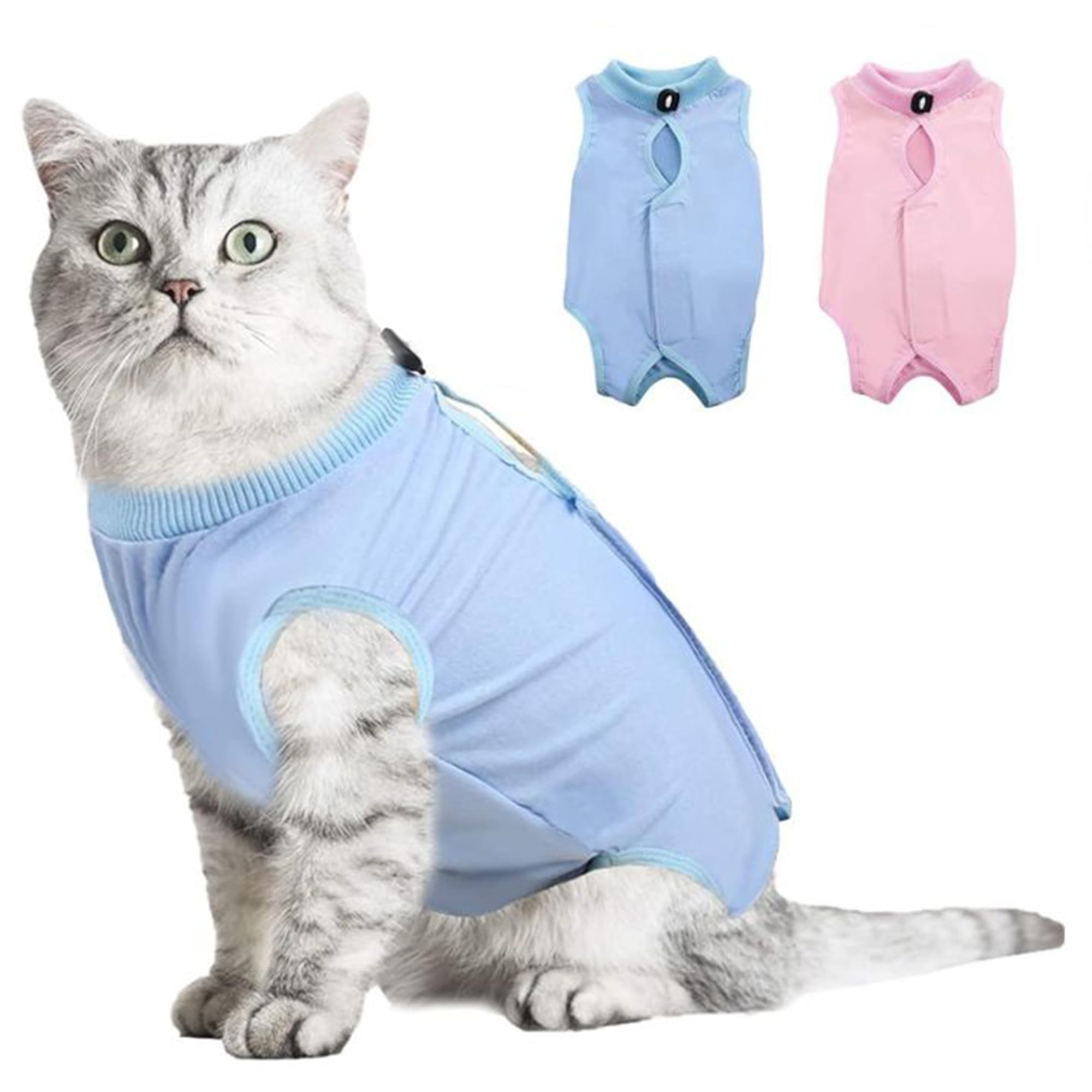 2 Pack Cat Recovery Suits, Breathable Post-Surgery Anti-Licking Vests, L