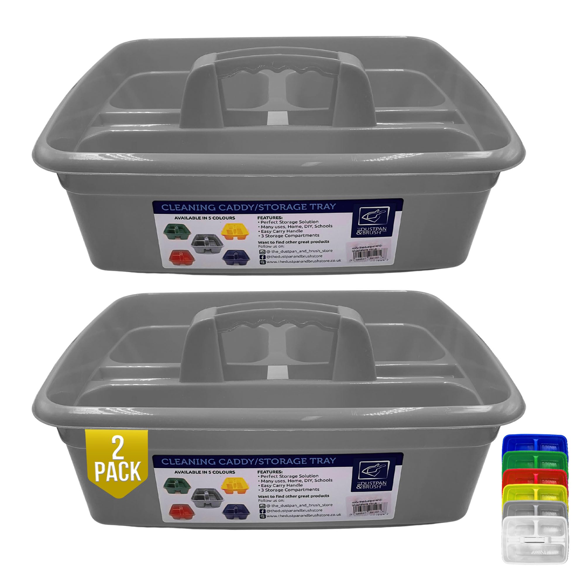 Cleaning Caddy Tray Box Housekeeping Cleaners Tote Tray Basket With Handle Carry Grips - Ideal Under Sink Kitchen Storage Caddy For Cleaning Products Cleaners Carrier Tool Organiser (Silver 2 Pack)