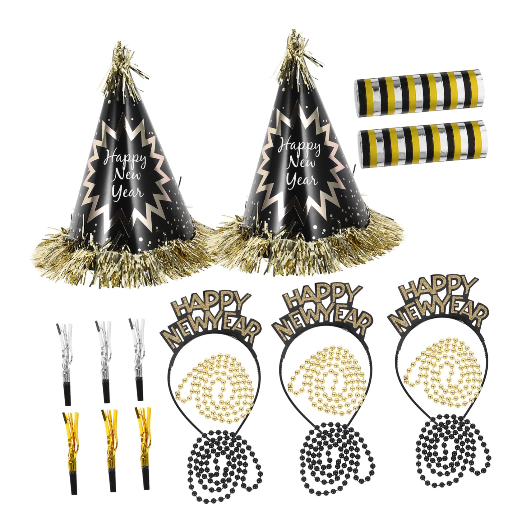 Silvester Partyset Neujahrsdeko mit Papierhüten Kopfband Tröten und Perlenkette Bunte Silvester Partyhüte für Jahreswechsel Vielseitig Einsetzbar für Neujahrsfeiern und Geburtstage