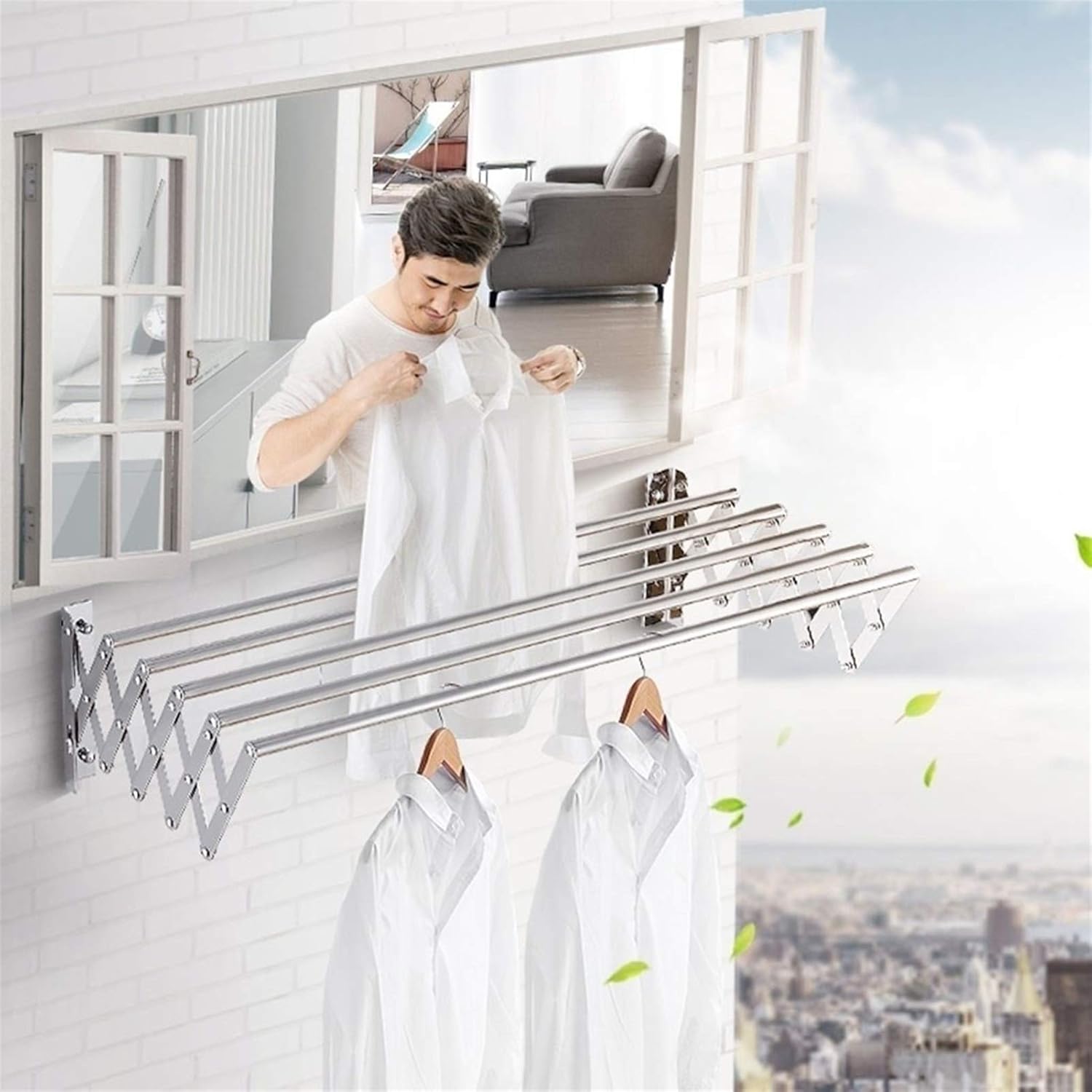 Laundry Drying Rack Airer -Wall Mounted - Retractable - Clothes Drying Rack Horse Folding Clothes Hanger 5 Rail Towel Bar Dryer