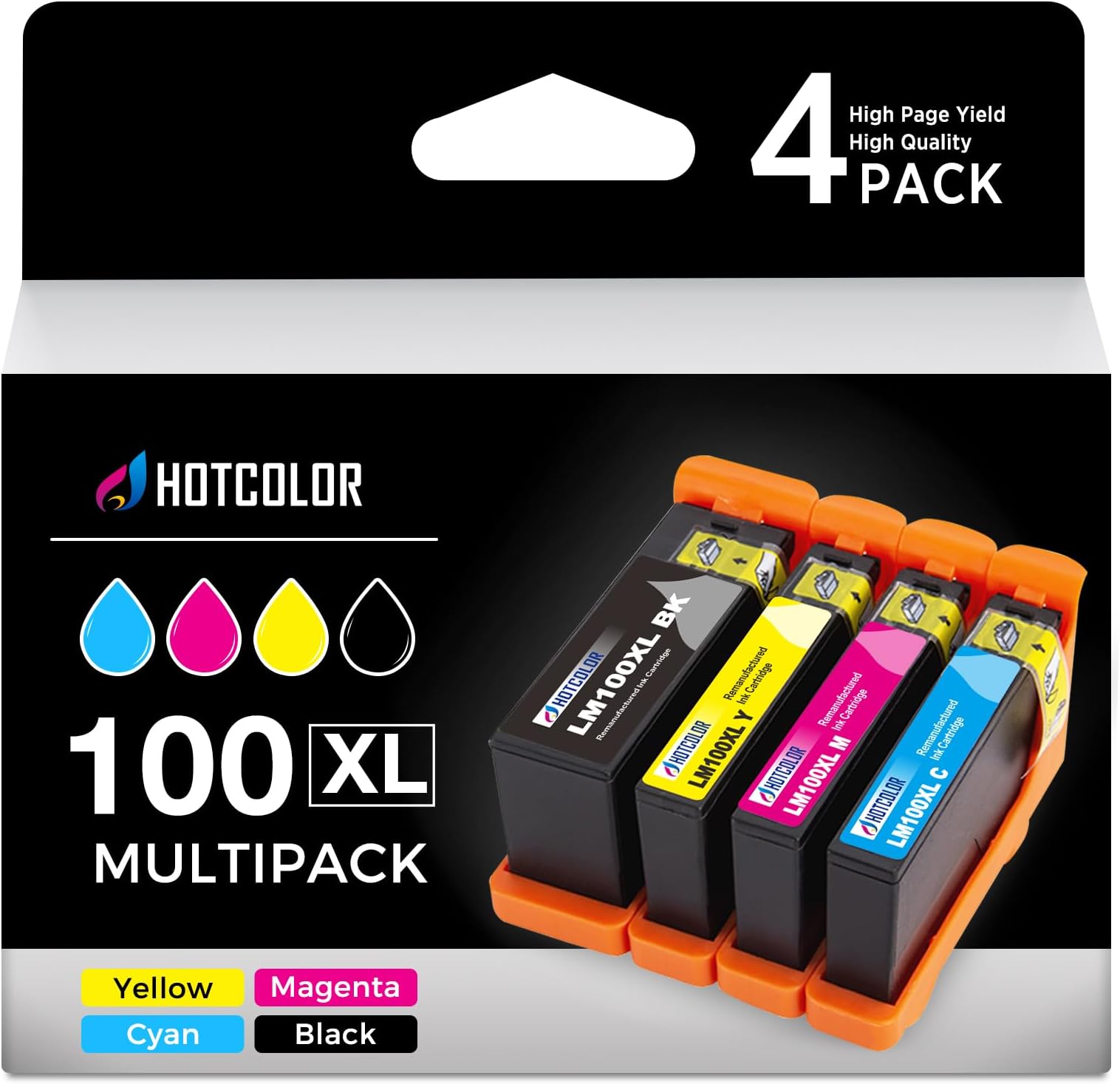 Compatible for Lexmark 100XL Ink Cartridges for Lexmark s301 S305 S605 S405 S505 Pro901 Pro905 Pro805 Pro705 Pro205 Pro206 Pro207 S815 S816 Printer (Black Cyan Magenta Yellow,4Pack)