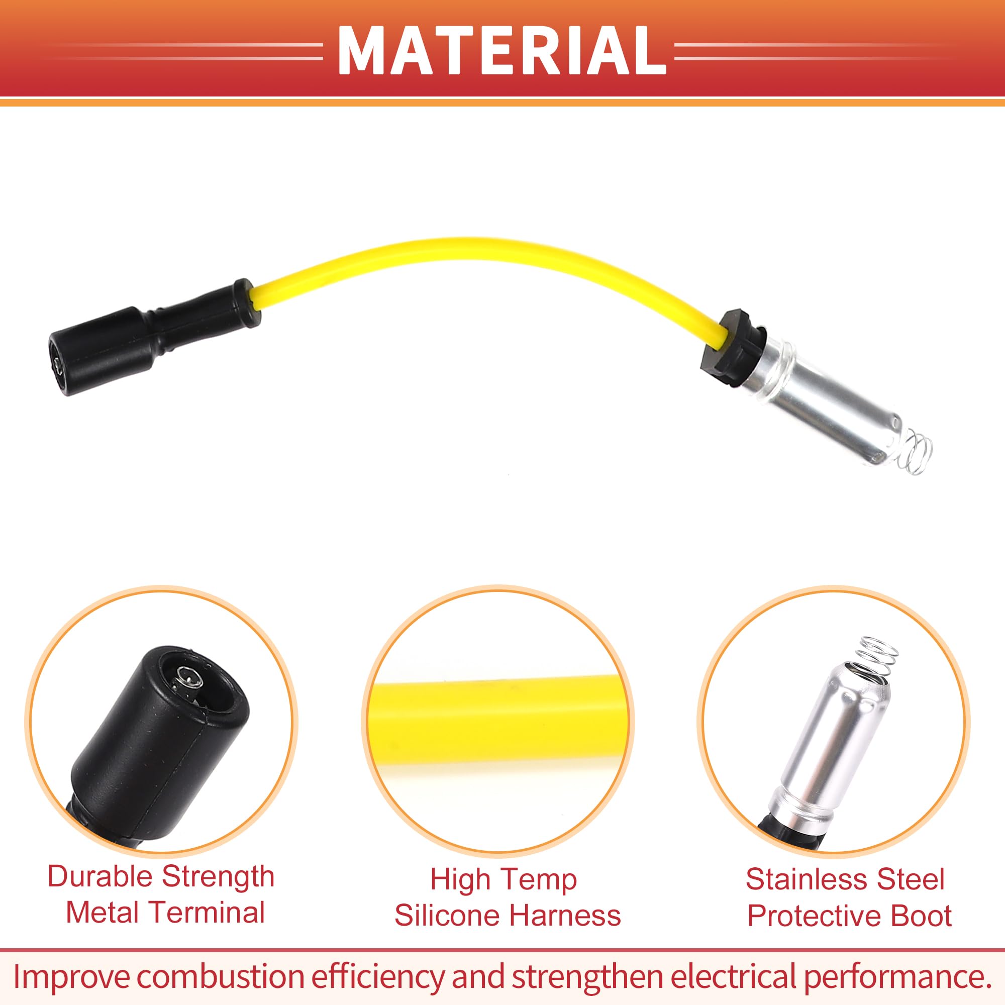 QUARKZMAN Set De Cables De Bobina Para Cadillac Escalade 5.3-6.0L 02-06 | No.12192133, Amarillo, 8 Uds, Silicona/Níquel/Acero Inox, Para Chevrolet 99-07, Para Gmc 99-07, Para Hummer H2 03-07