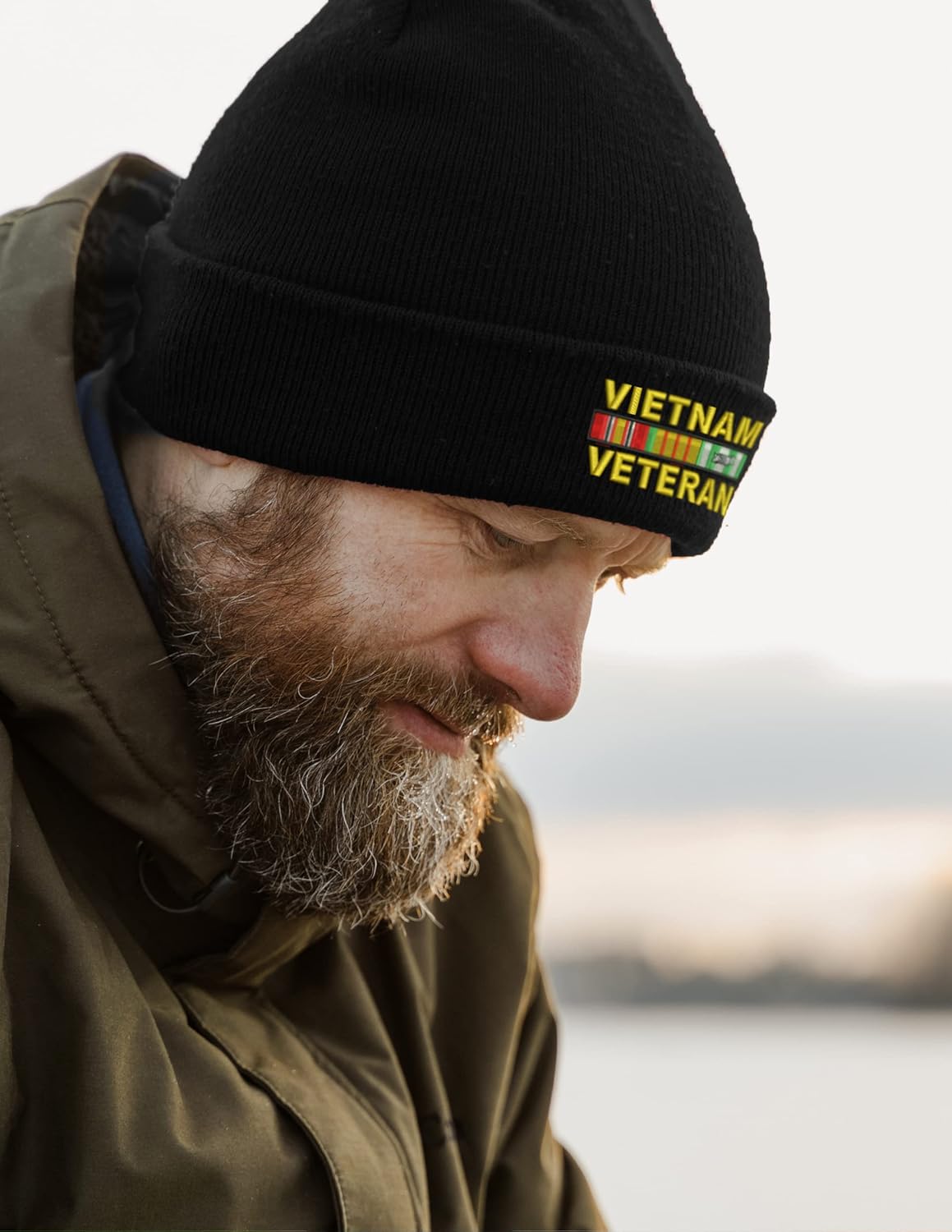 Vietnam Veteran Beanie Embroidered USA Soldier Hat Knit