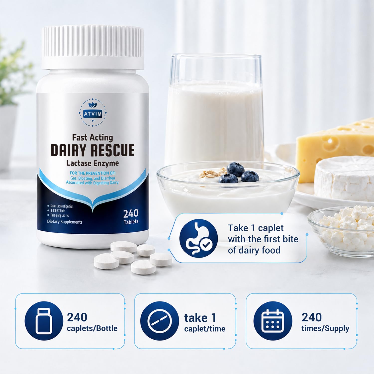 Lactase Enzyme 9000 FCC 240 Tablets, 1 Per Serving — Amazon image 5
