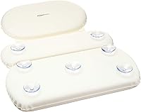 Vista 2 de Yaxa Basics Almohada para el cuello de la bañera con ventosas, impermeable, 3 paneles, blanco roto