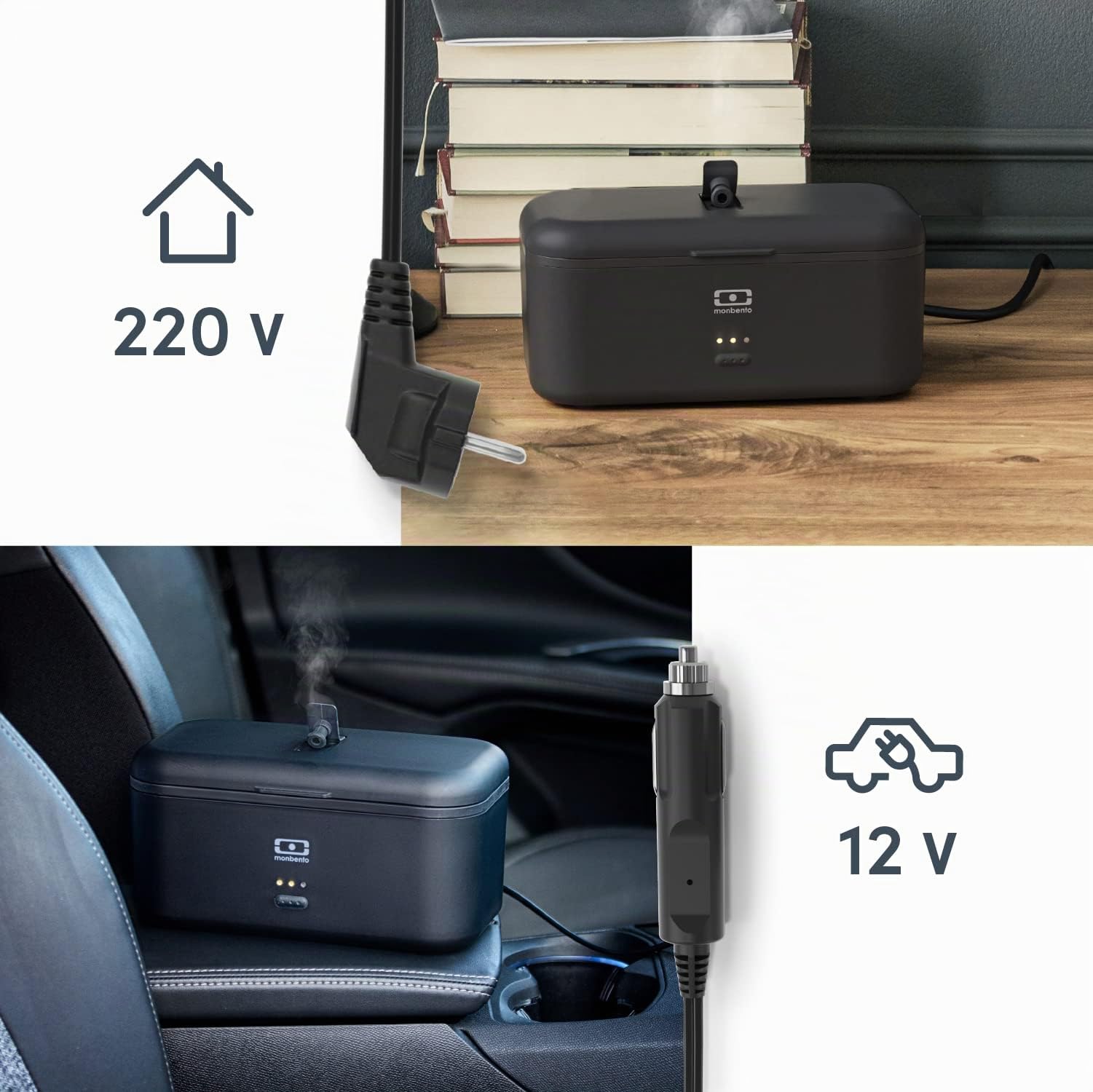 monbento - MB Warmer Onyx - Fiambrera Electrica Comida con Cable para el Coche - Tazón Calentado - Bento Calentado - Fiambrera Bento Trabajo - Segura y Duradera - Negro