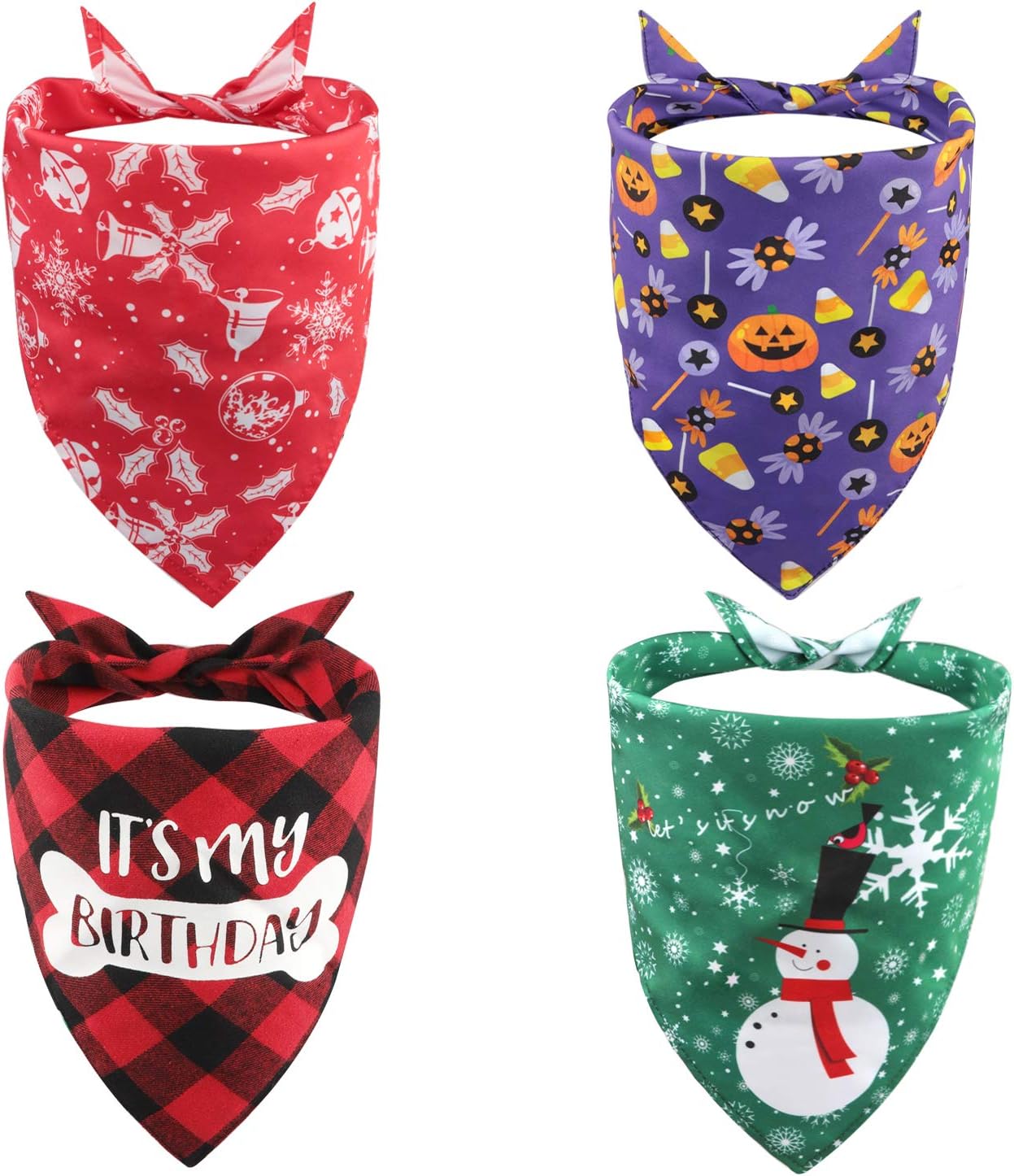 Aixingyun Christmas Dog Bandanas, 4pcs Dog Bandanas Bulk for Halloween, Brithday and Christmas, Adjustable Soft Pet Triangle Scarf with…
