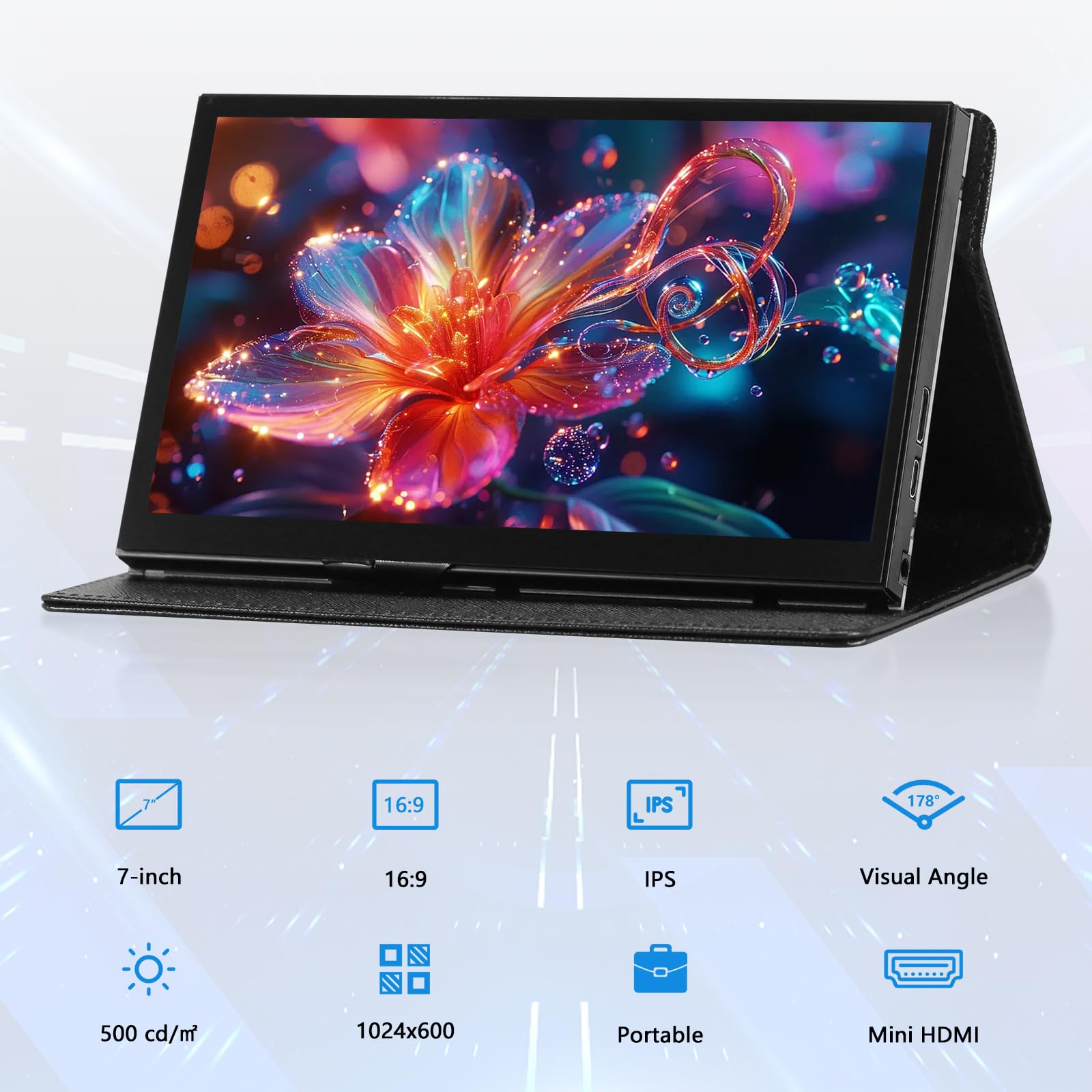 Mini monitor HDMI de 7 pulgadas, monitor IPS portátil, pantalla LCD 1024 × 600, ángulo de visión de 178°, pantalla pequeña para Raspberry Pi, ordenador portátil, PC, TV, DVD/CVBS (sin