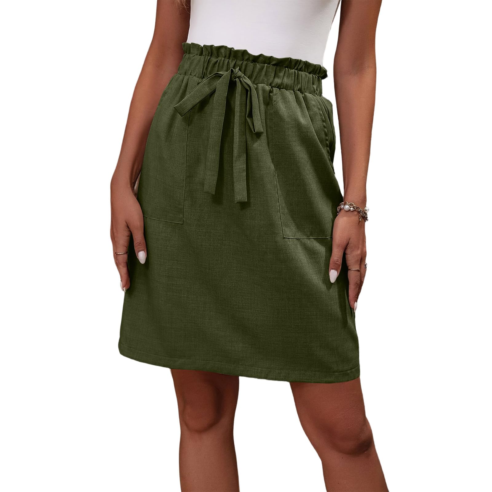 Gonna da donna, lunghezza al ginocchio, corta, estiva, leggera, con elastico, linea ad A, elegante gonna da donna, per il tempo libero, sportiva, con tasche