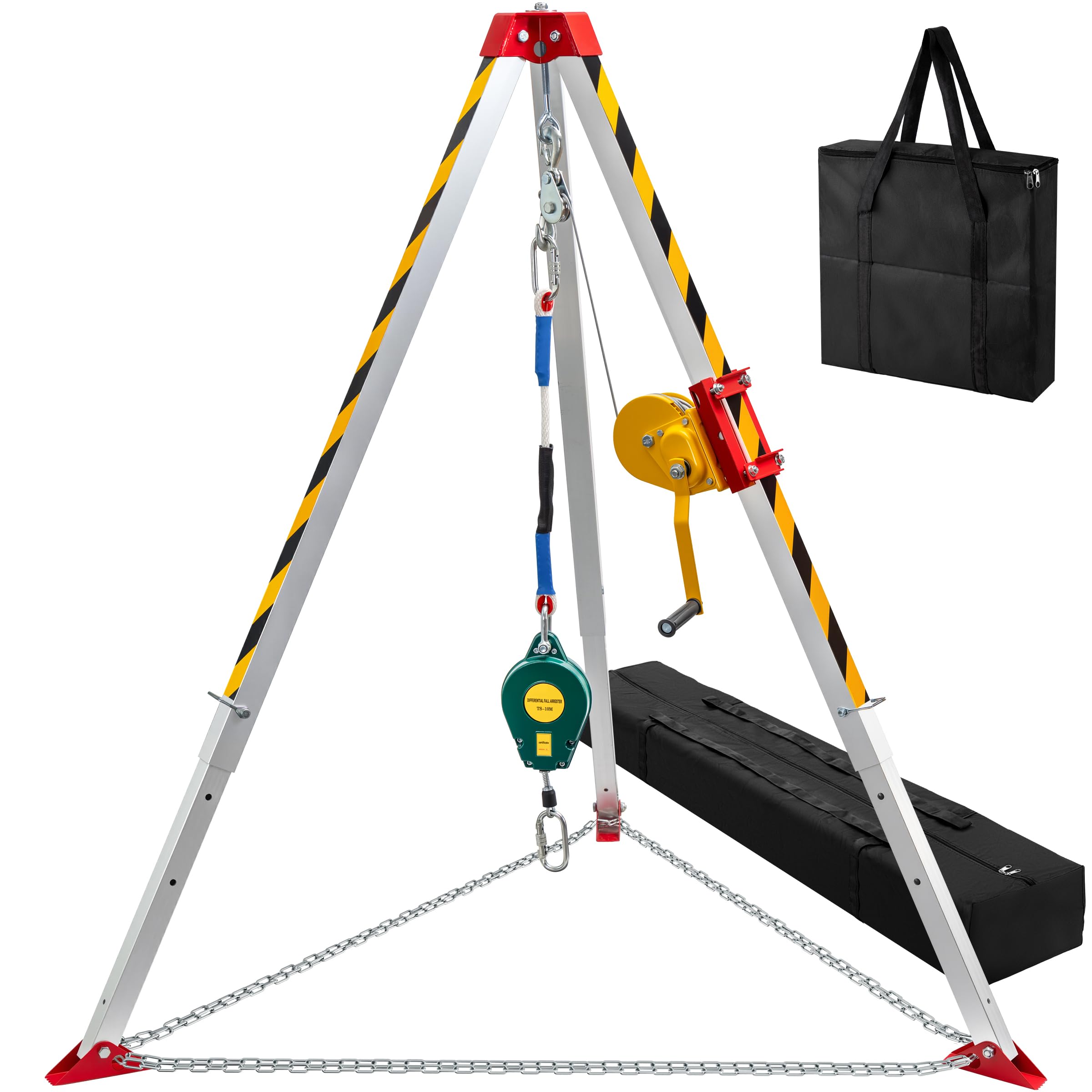 Photo 1 of ***USED -MISSING PIECES SELLING AS INCOMPLETE PARTS ONLY*** TRSMIMA Confined Space Tripod Kit - Heavy Duty Rescue Tripod Lifting Hoist 1200LBS Winch| 7'Adjustable Legs| 98' Cable Portable Tripod Kit| 32.8' Fall Protection| 4.4-7.02ft Working Height