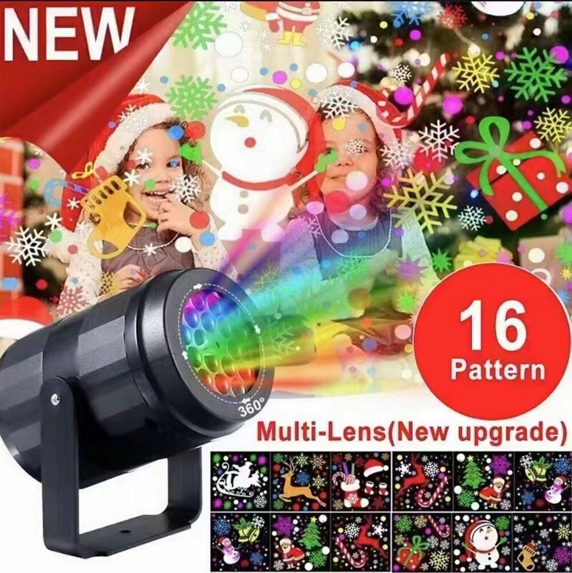 Luci di proiezione natalizie, 16 diapositive, luci di proiezione con motivo decorativo, luci paesaggistiche, utilizzate per esterni e interni, per vacanze, Halloween, feste, compleanni