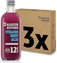 Kloster Kitchen Bio Ingwer Shot Acai 12SHOTS 360 ml mit echten Ingwerstückchen I Ingwershot vegan I 12 Shots je Glasflasche I süß-scharf ohne Zusatzstoffe & mit natürlicher Süße (360 ml)