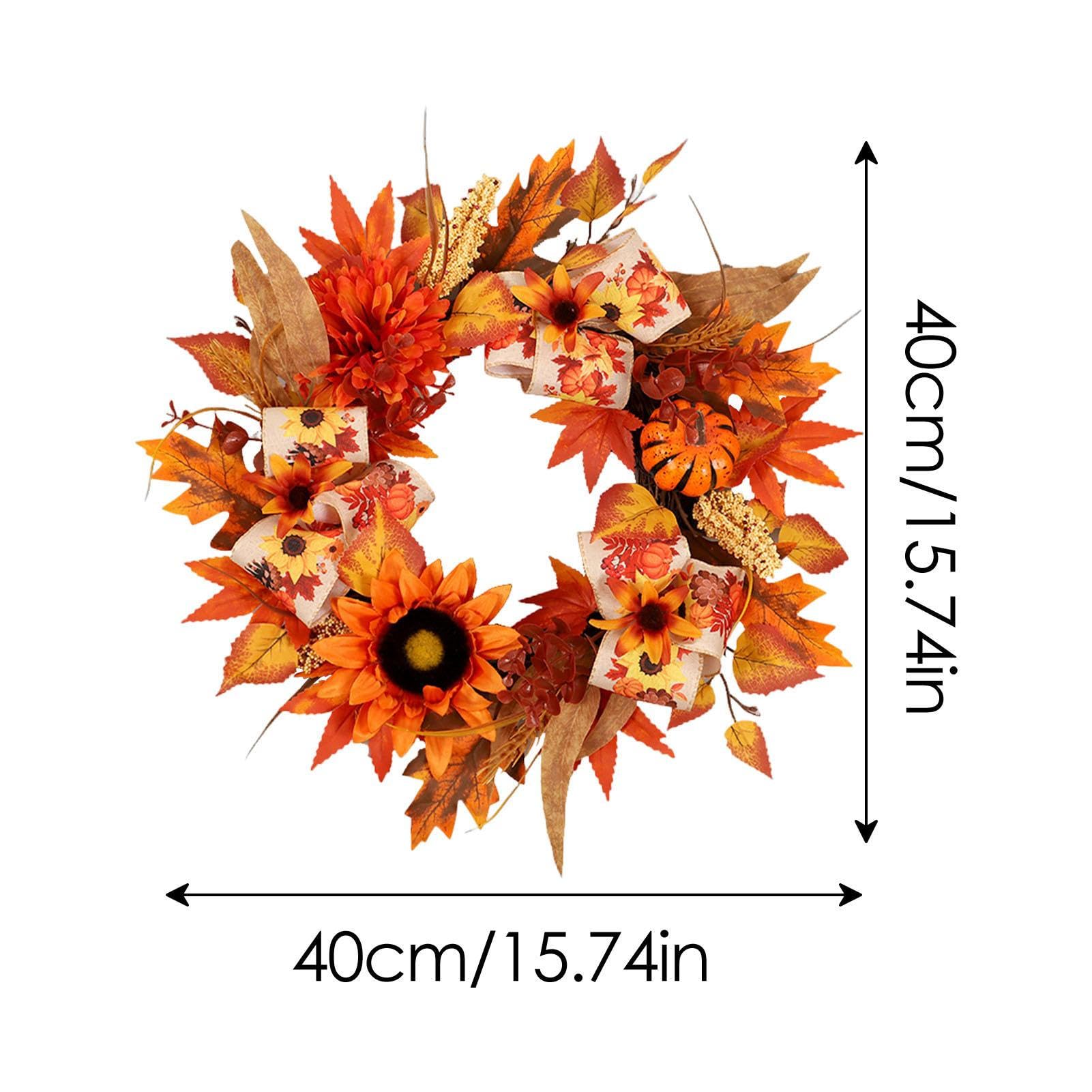 Amazon.co.jp: オレンジ色の玄関ドアの花輪,秋の花のリース40cm 人工