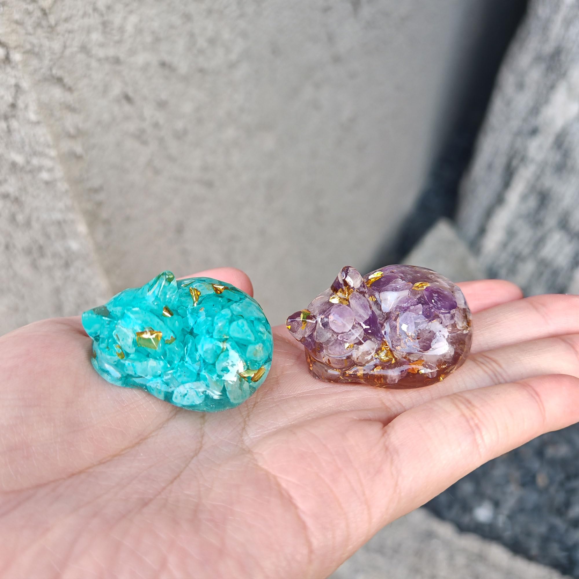 Hayaww 2 Kristall Katzen Figuren - Opal & Lapislazuli Schlafende Katzen Deko