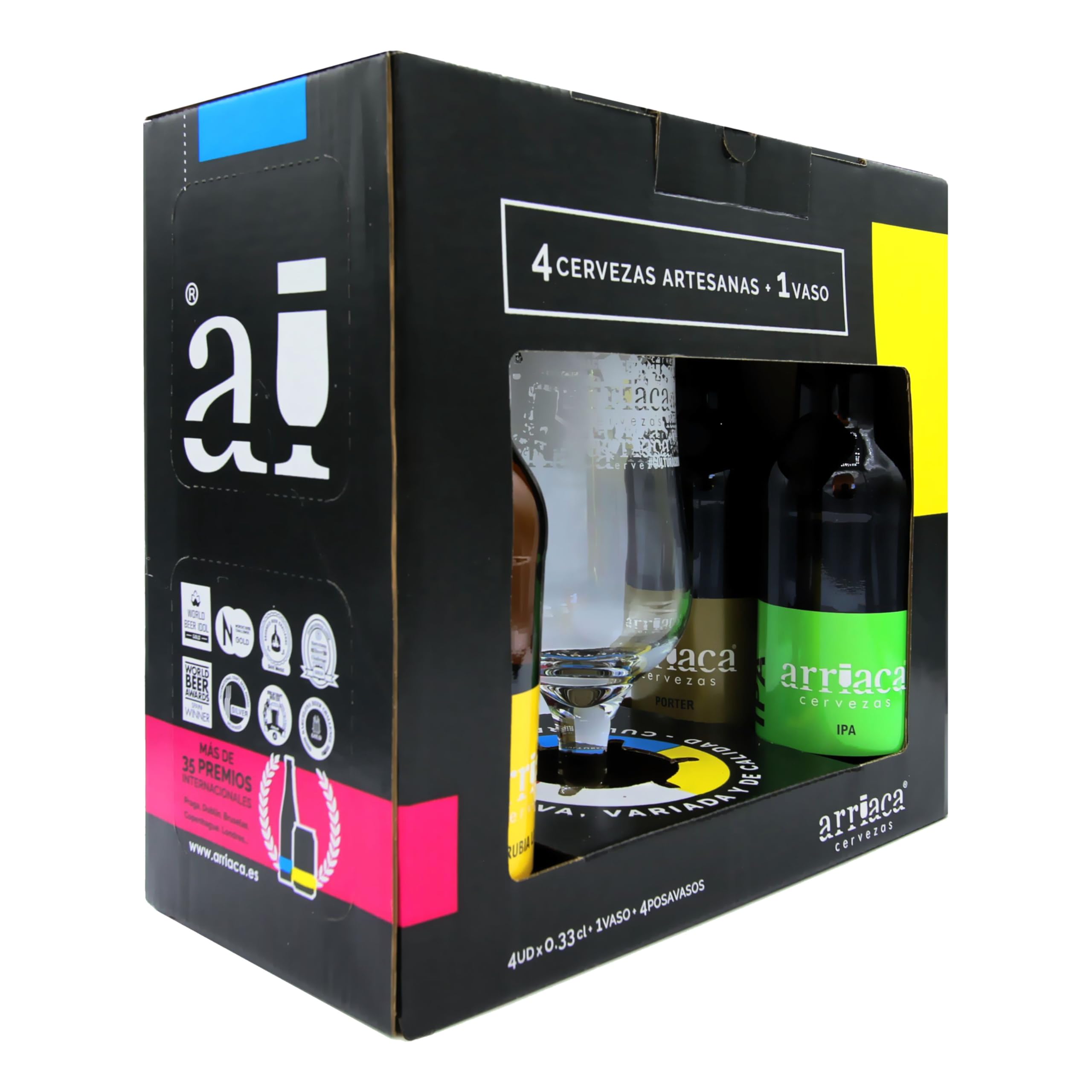 Cerveza Artesana Arriaca Estuche Regalo Degustación 4x33cl + Vaso/Copa (Caja de 3 estuches)