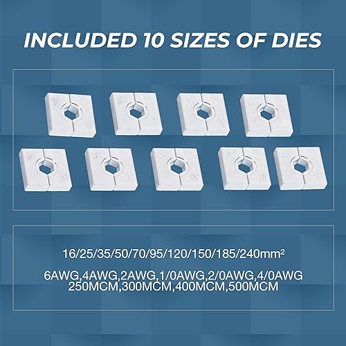Miniatura 5 de Doppy Herramienta de prensado hidráulico manual 14 toneladas 6 AWG-40 AWG Alambre hidráulico Herramienta de prensado conjunto de terminales de