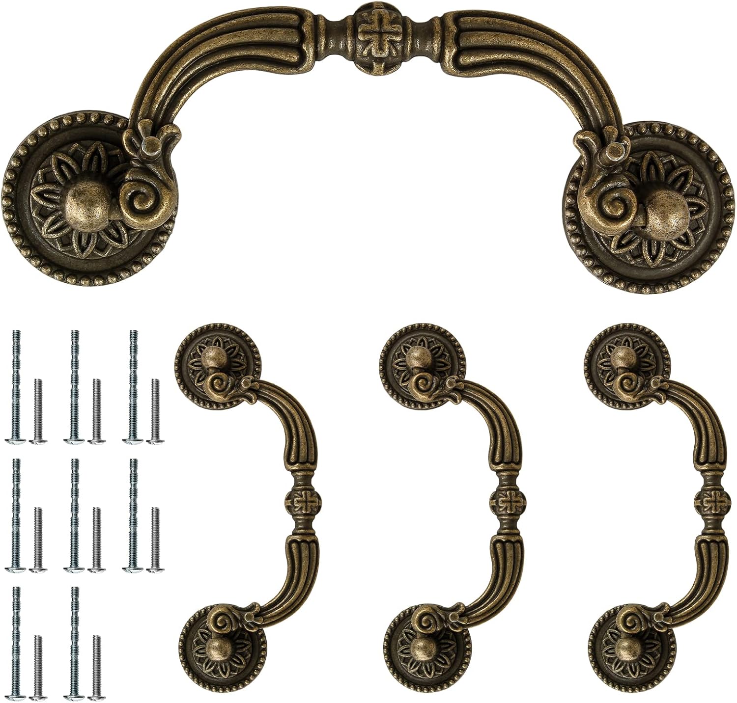 4 Pack Bail Pull Handles, 3.5 Inch Hole Center Antique Drop Drawer Pull Swing Cabinet Dresser Handles, Antique Bronze(Total Length: 4.72 inch)