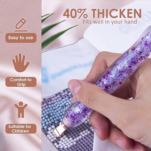 Miniatura 2 de Avimegii 19 bolígrafos de arte de diamantes luminosos 5D, 40% grueso, agarre cómodo, accesorios de pintura de diamante con 12 puntas de bolígrafo,