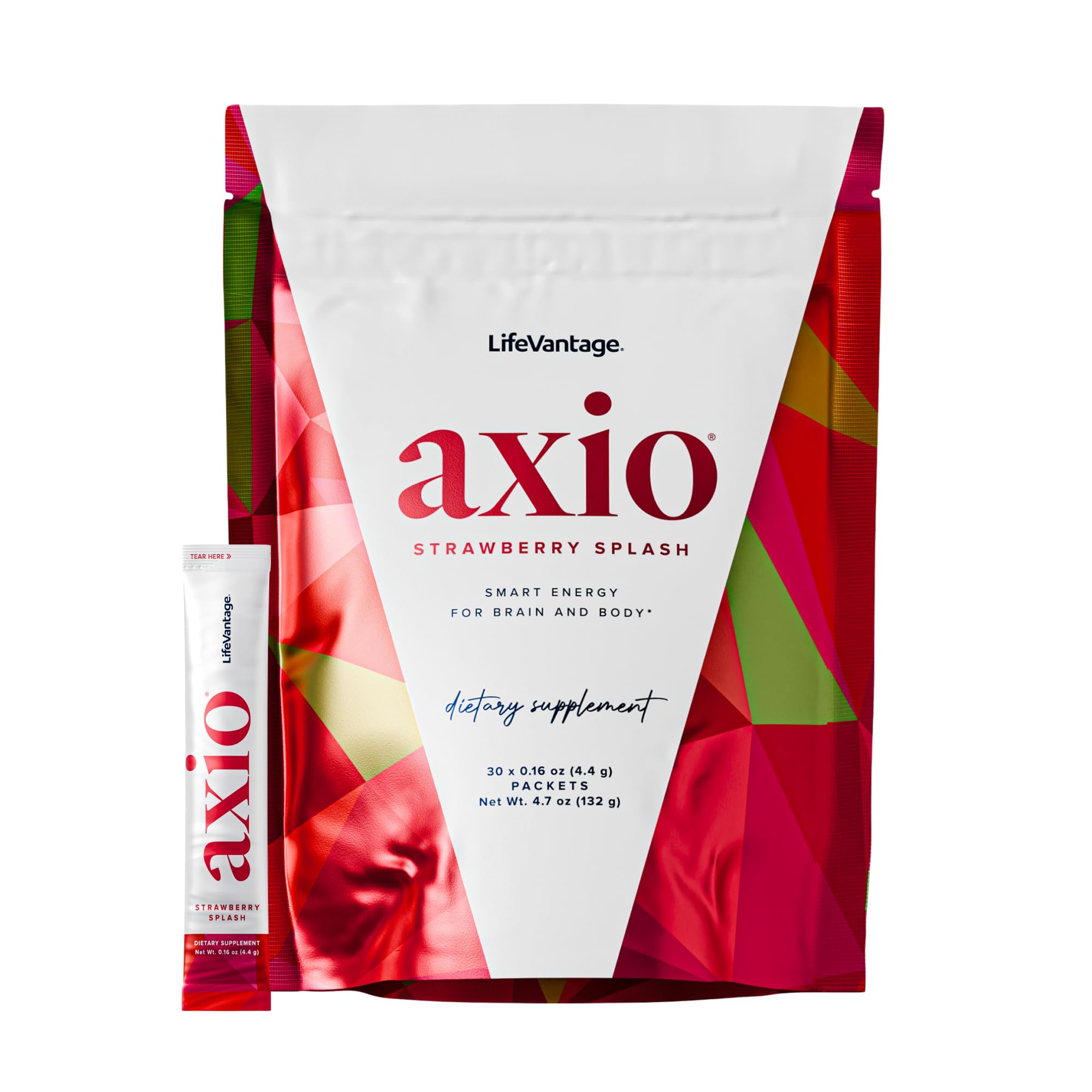 LifeVantage AXIO Regular Energy Drink Powder, Nootropic Supplement, Focus & Mood Support, with L-theanine, Green Tea, B Vitamins, DMAE, Quercetin & Pine Bark, Strawberry Splash, 30 Packets