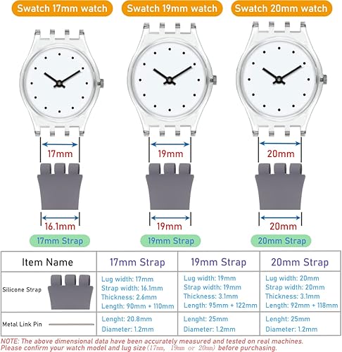 Vista 14 de Lijinlan Correa de silicona de repuesto para Swatch de 0.669 in, 0.748 in, 0.787 in, correa de reloj impermeable para Swatch