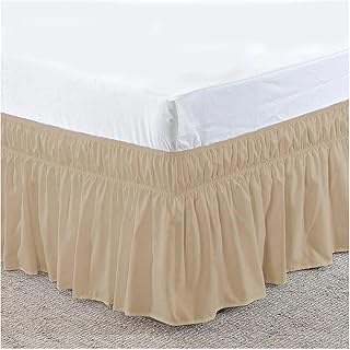 Faldón de cama para cama individual, matrimonial, queen/king, con volantes, para cama doble, cinturón elástico ajustable, 40 cm de altura (marrón, matrimonial, 190,5 x 137 x 40 cm)
