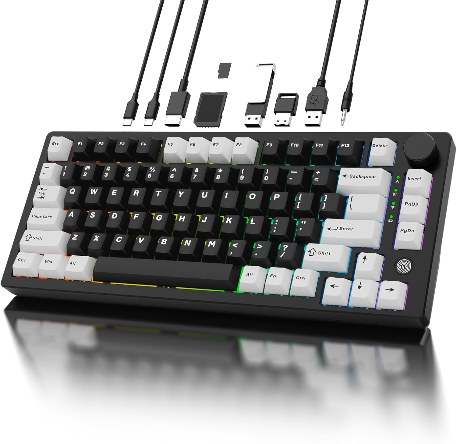 FH75 Aluminum Mechanical Keyboard with USB-C Hub, Fingerprint Reader for Windows 10/11 Hello,75% Gaming Keyboard,USB-C Dock Station with 4K HDMI,USB 3.0,PD100W,Triple-Mode,Anodized Black