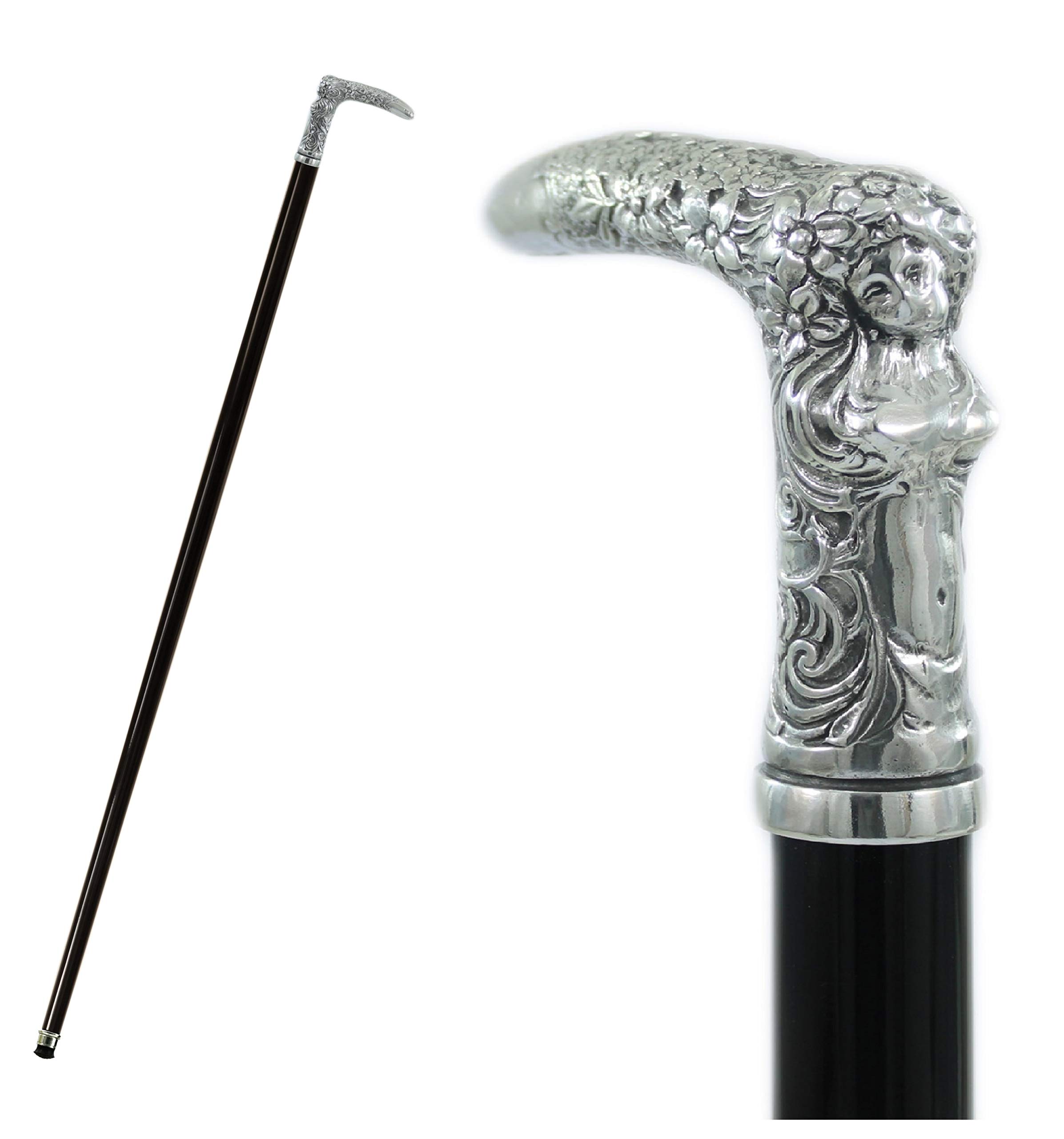 Bastón de paseo mujer peltre madera negro vintage clásico elegante nobiliar CAVAGNINI