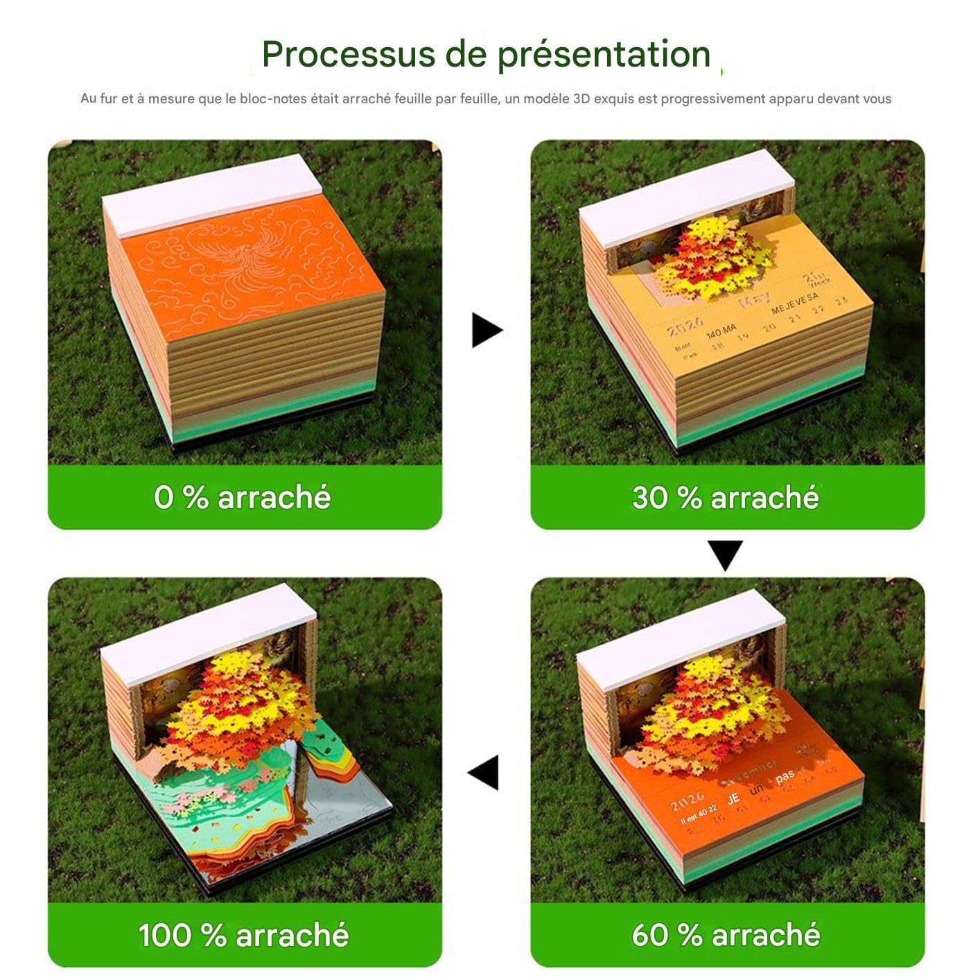 Calendario 3D per ufficio Blocco note | Calendario planner 52 settimane 2026 per lavoro, scuola, appartamento, hotel, Natale, Ringraziamento