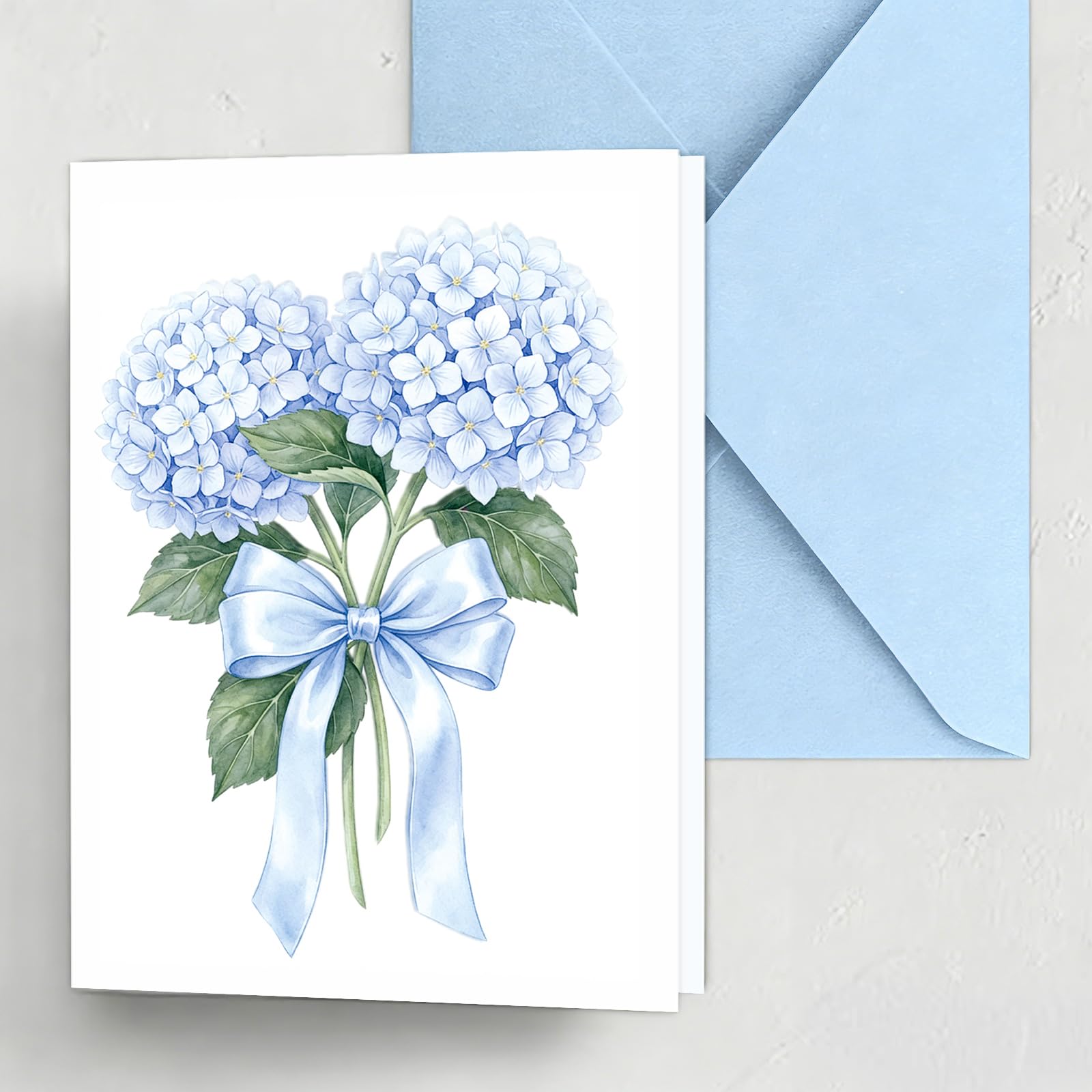AnyDesign Confezione da 24 biglietti vuoti con fiori di ortensia, acquerello, floreali, con busta, adesivo, biglietti di auguri blu per inviti per feste estive primaverili, 10 x 15 cm