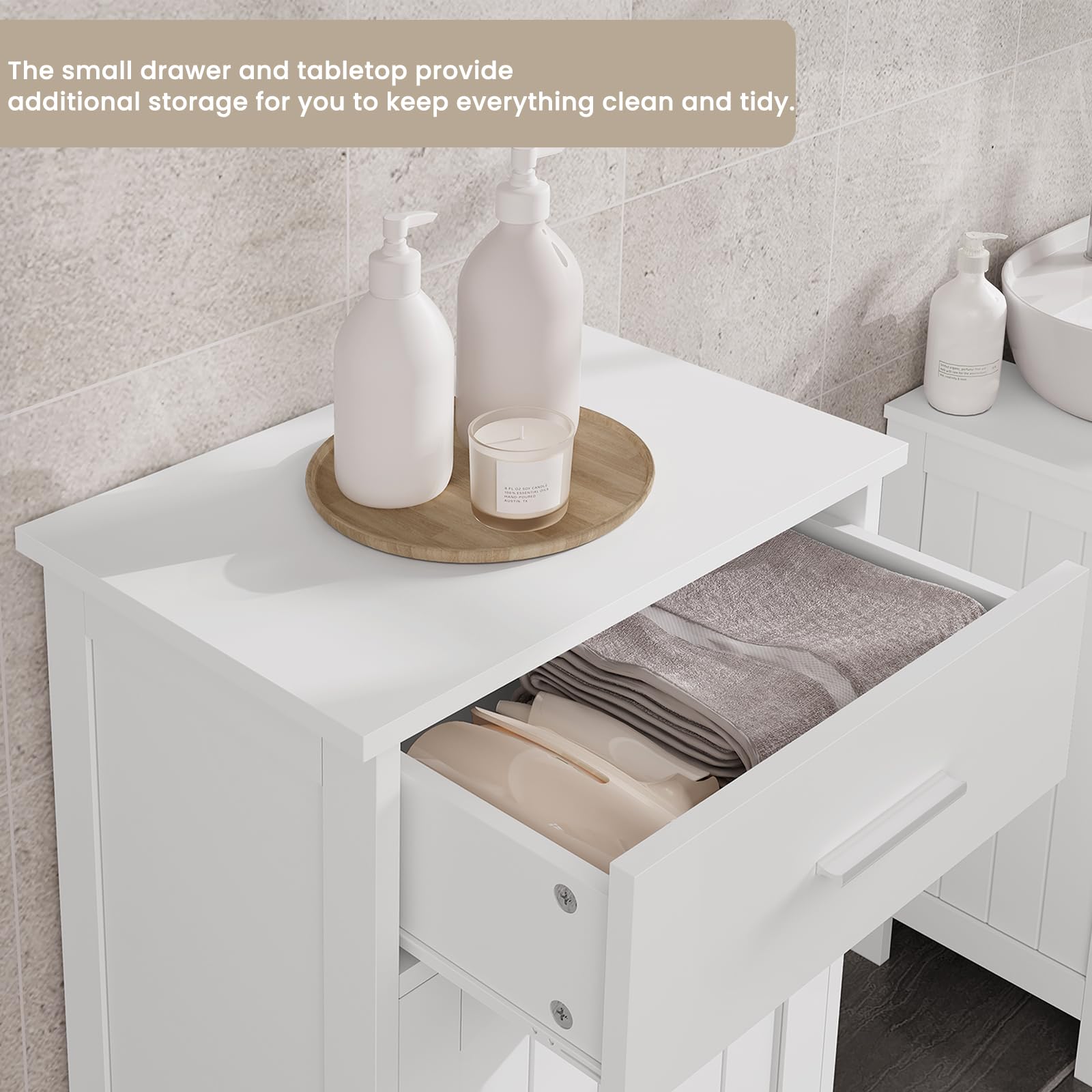 EUGAD Mobile da Bagno con Portabiancheria, Cesto Portabiancheria, Mobiletto da Bagno con Cassetto, Portabiancheria a 2 Scomparti, in MDF e Tessuto, Bianco, 42x30x82cm